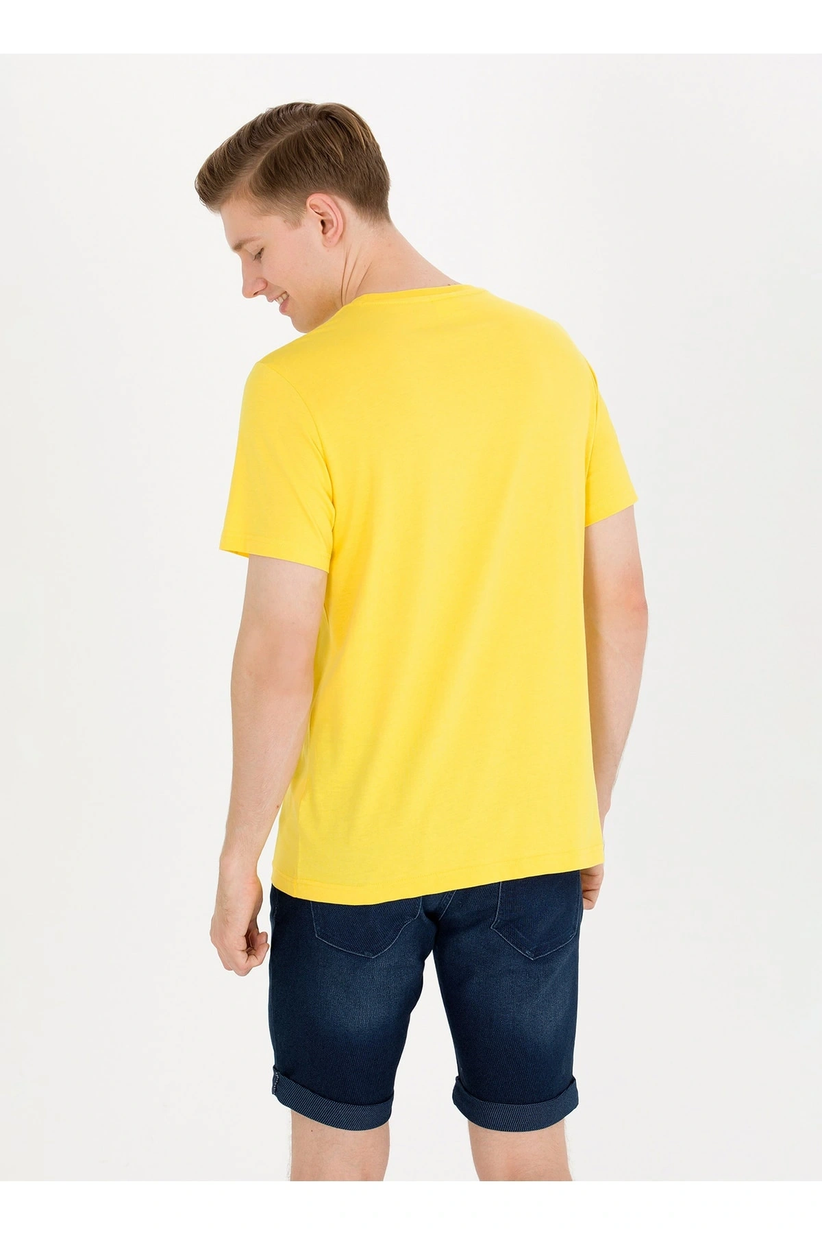 Bisiklet Yaka Koyu Sarı Erkek T-shirt Geartıy023