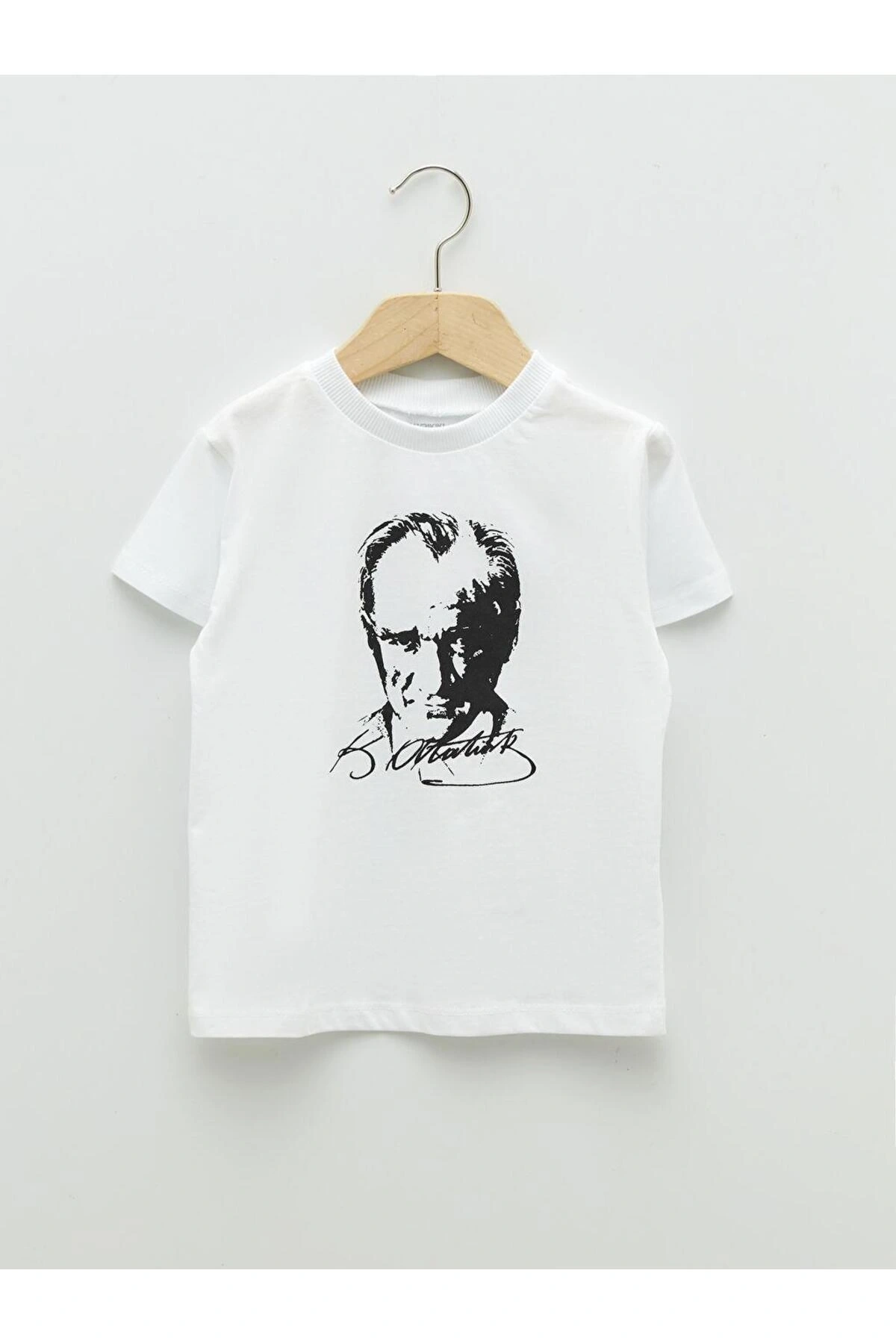 Bisiklet Yaka Kısa Kollu Atatürk Baskılı Pamuklu Erkek Bebek Tişört (S2)