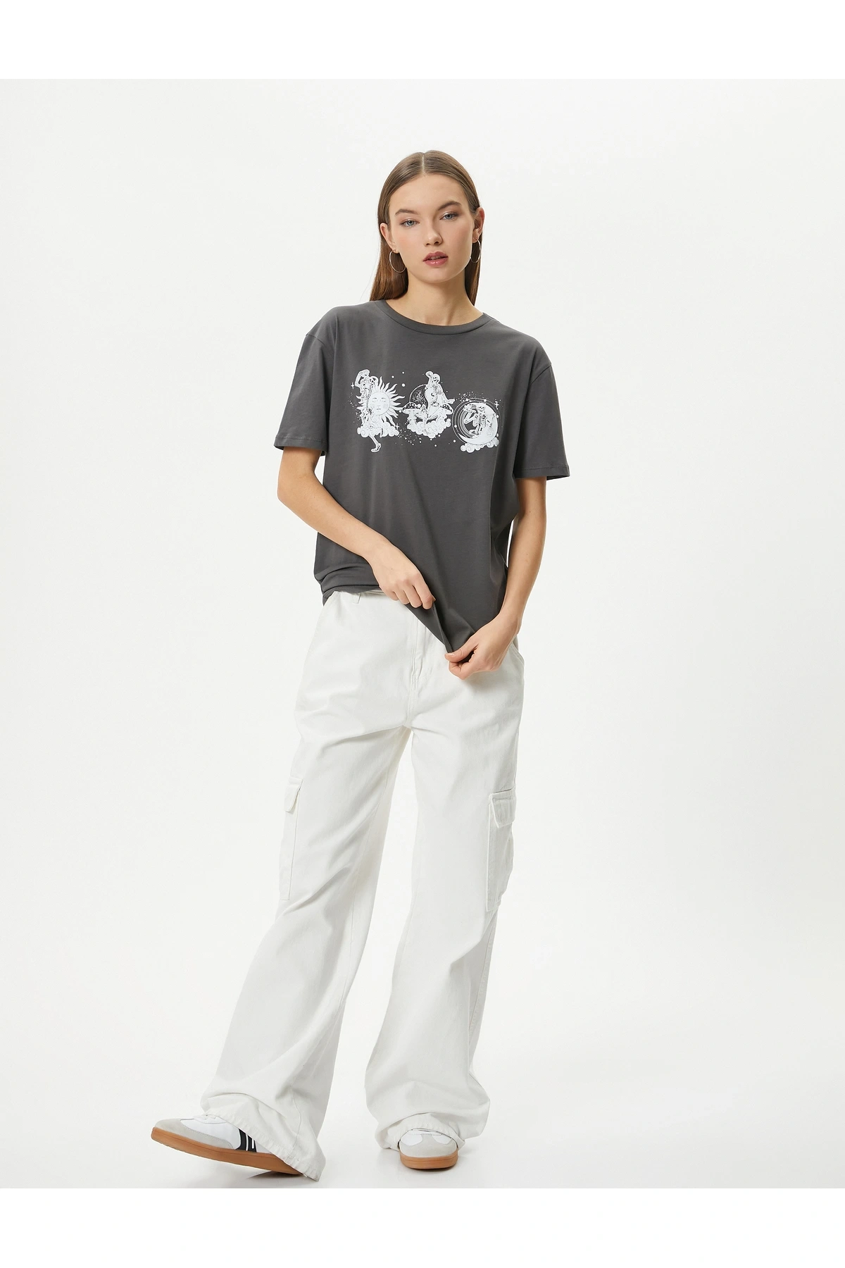 Baskılı Tişört Kısa Kollu Bisiklet Yaka Pamuklu