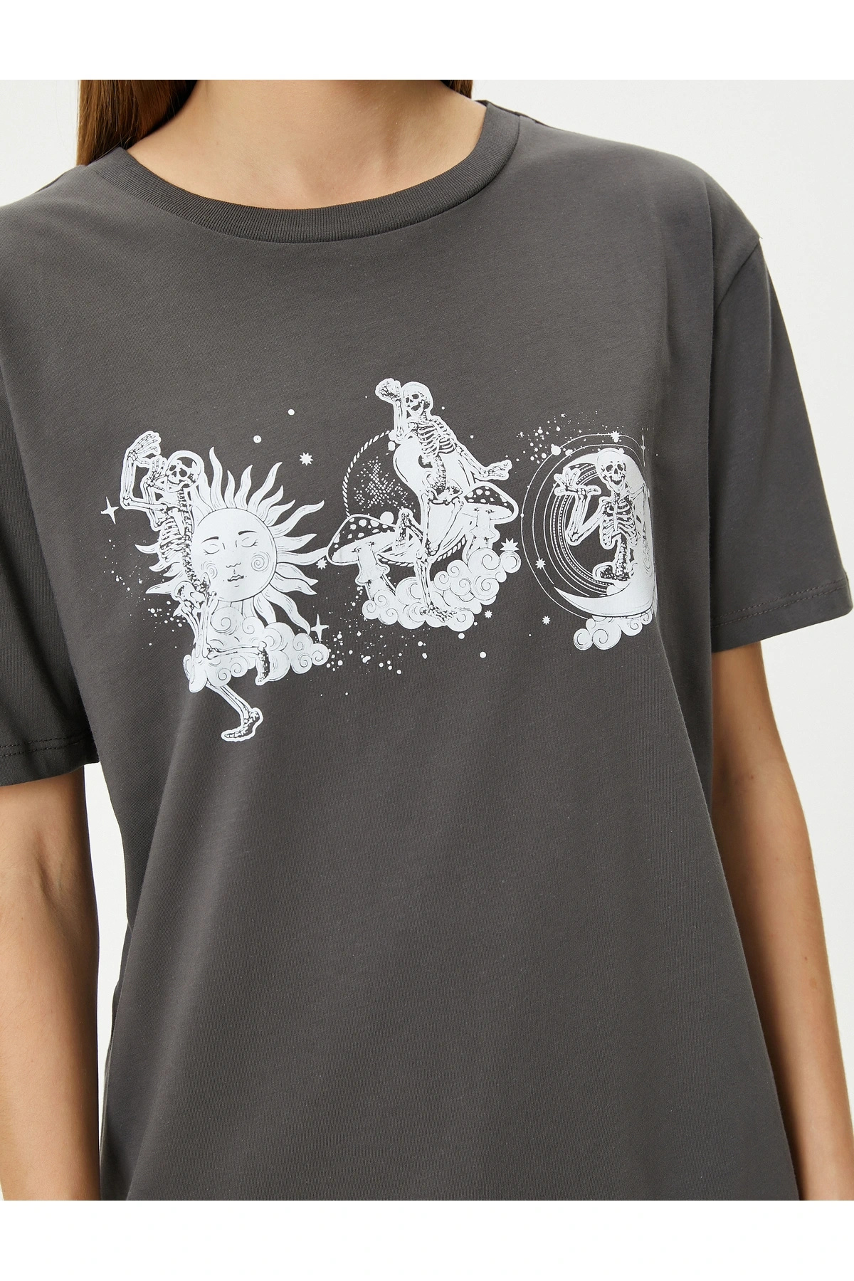 Baskılı Tişört Kısa Kollu Bisiklet Yaka Pamuklu