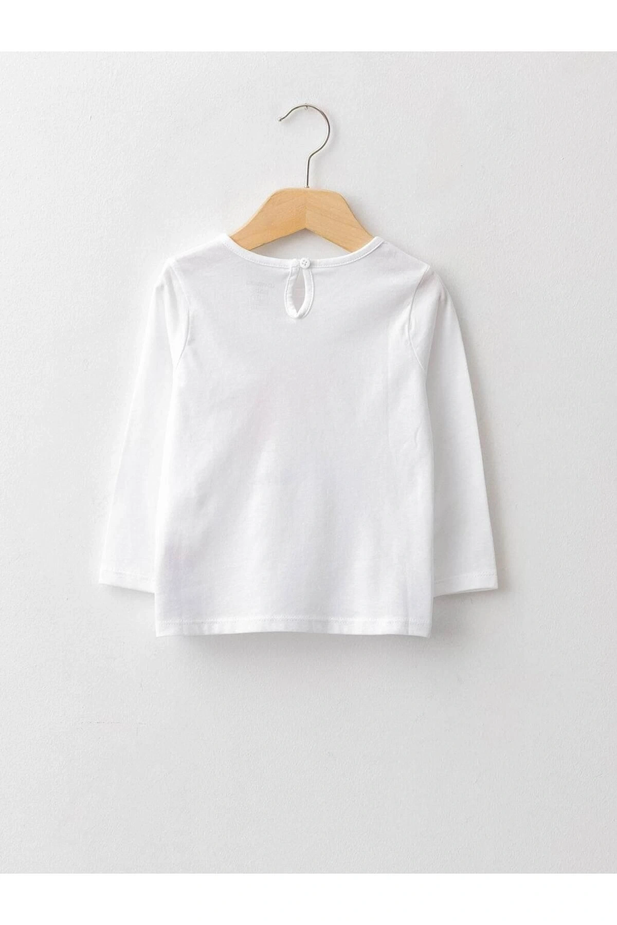 LCW baby Bisiklet Yaka Uzun Kol Baskılı Pamuklu Kız Bebek Tişört