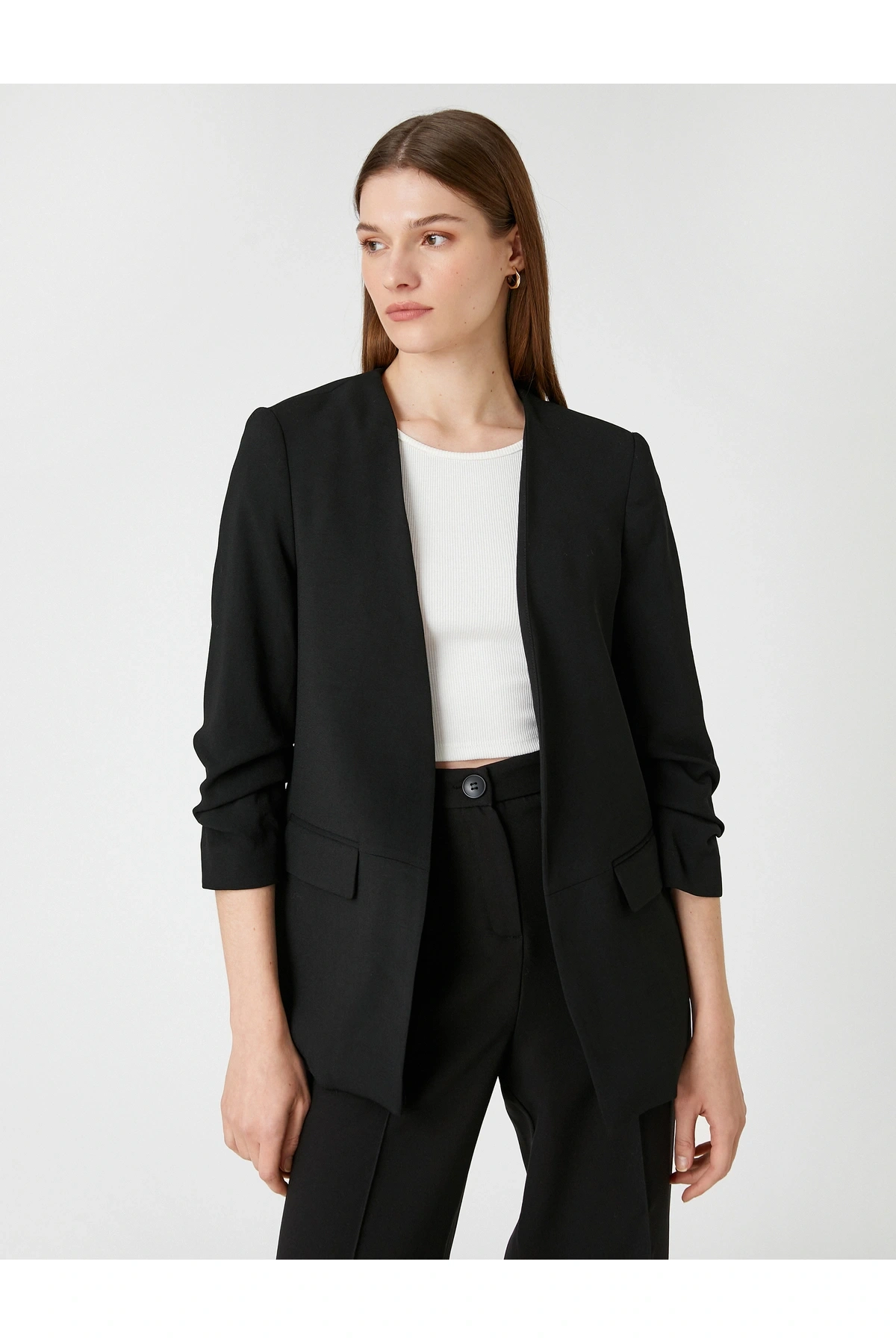 Kol Detaylı Blazer Ceket V Yaka Önü Açık