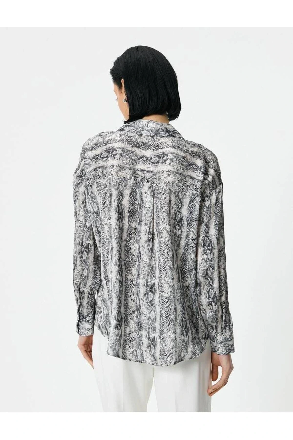 4sak60243uw Kadın Uzun Kol Gömlek Siyah Desenli