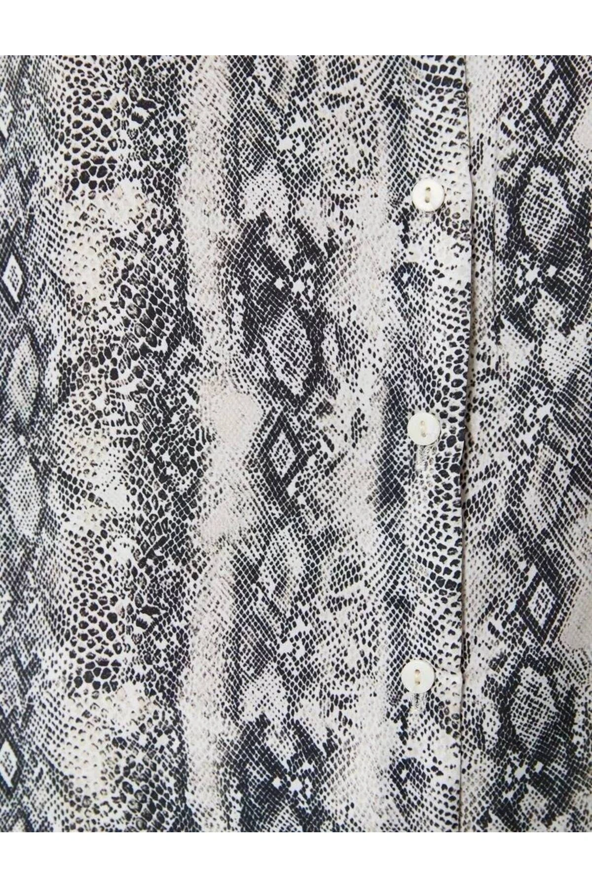 4sak60243uw Kadın Uzun Kol Gömlek Siyah Desenli