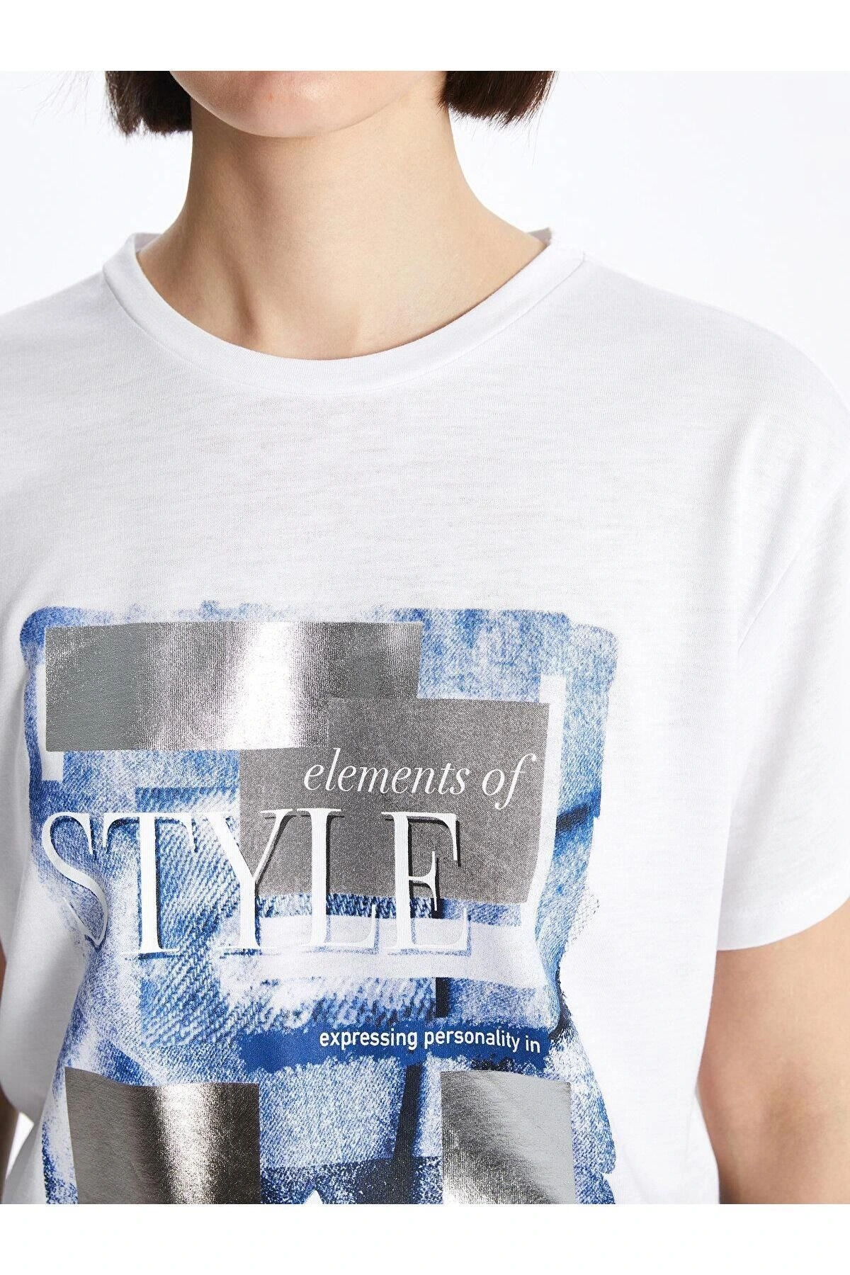 LCW Vision Bisiklet Yaka Baskılı Kısa Kollu Kadın Tişört