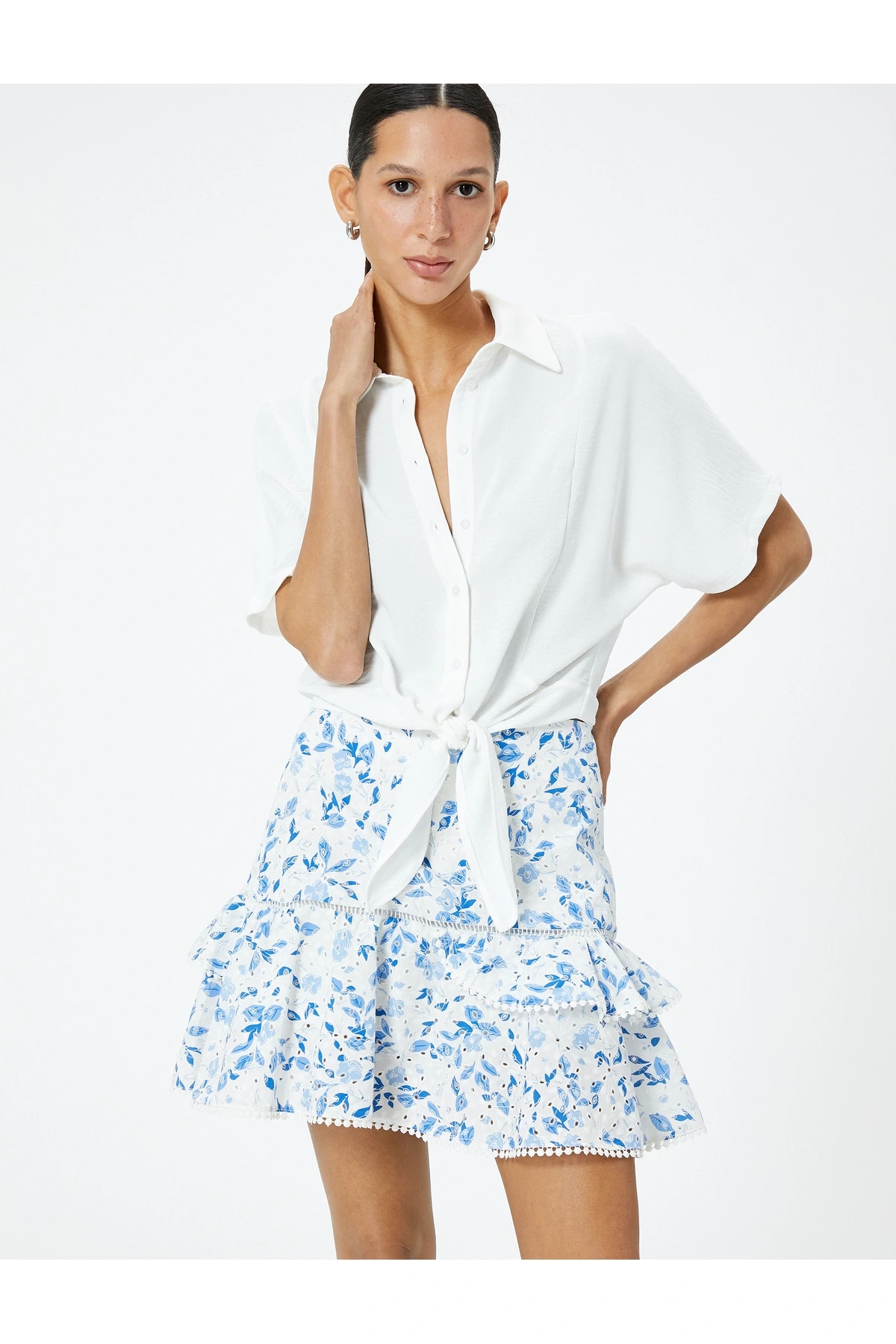 Çiçekli Mini Fisto Etek Volanlı Pamuklu