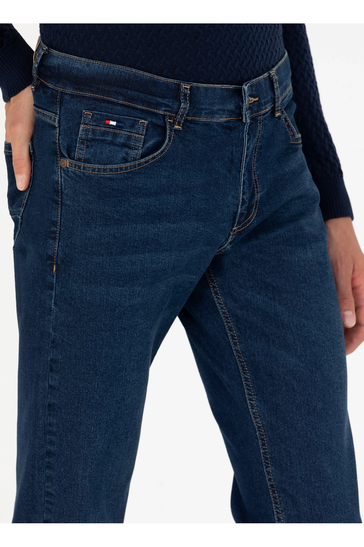 U.S. Polo Assn. Normal Bel Normal Paça Straight Mavi Erkek Denim Pantolon VIVIEN-U