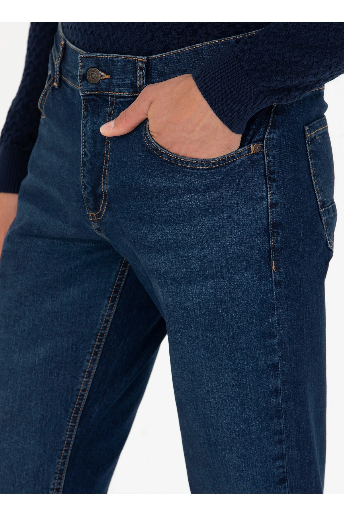 U.S. Polo Assn. Normal Bel Normal Paça Straight Mavi Erkek Denim Pantolon VIVIEN-U