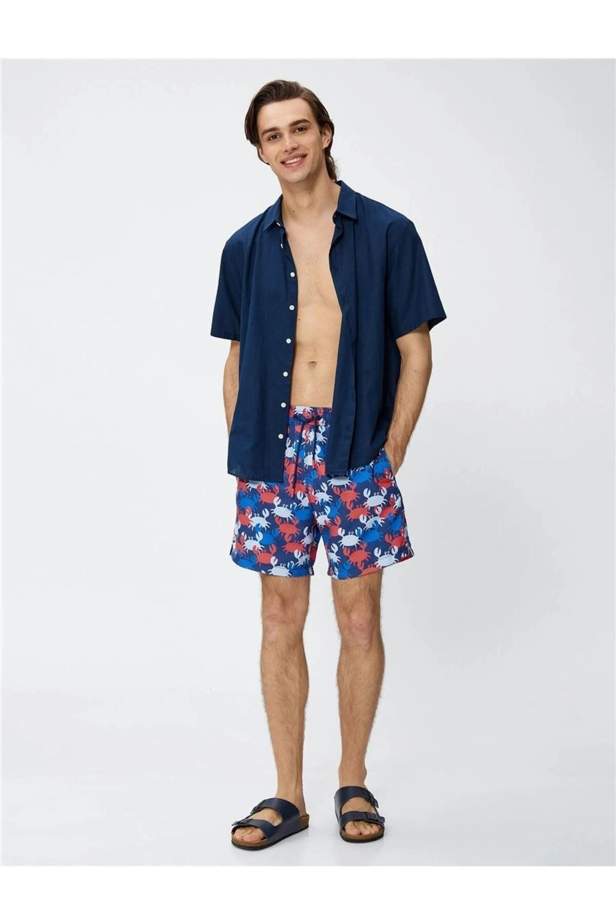 3Sam00063Bw B24 Mavi Desenli Erkek Deniz Shortu