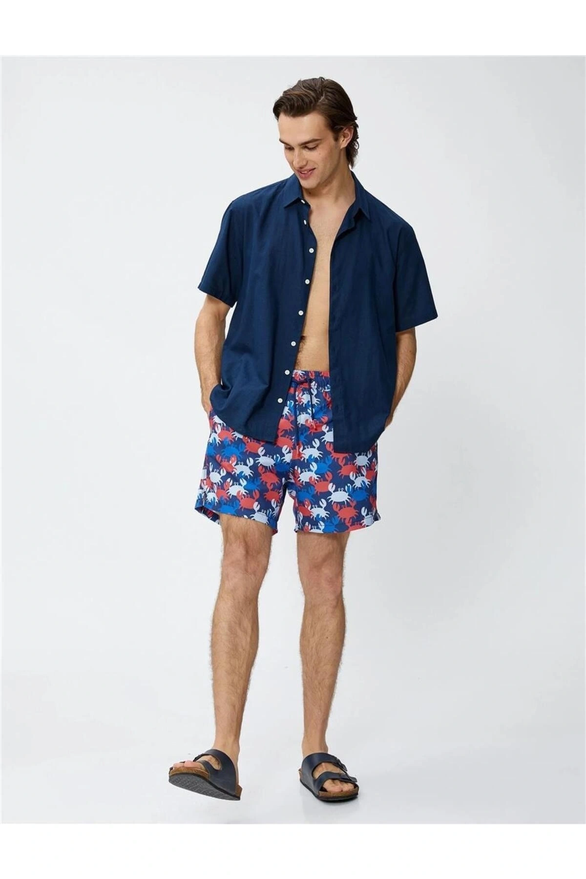 3Sam00063Bw B24 Mavi Desenli Erkek Deniz Shortu