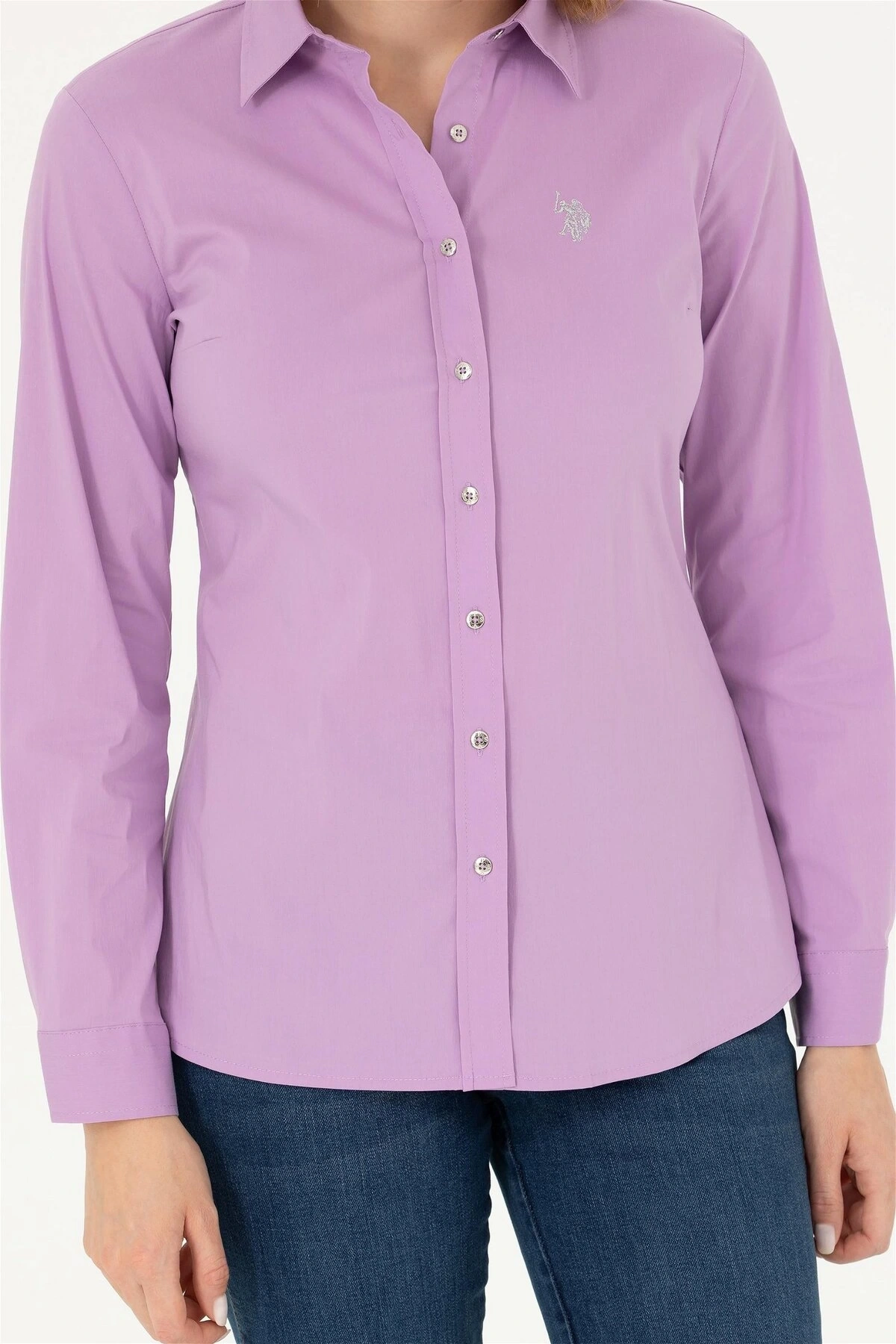 Kadın Lila Uzun Kollu Basic Gömlek