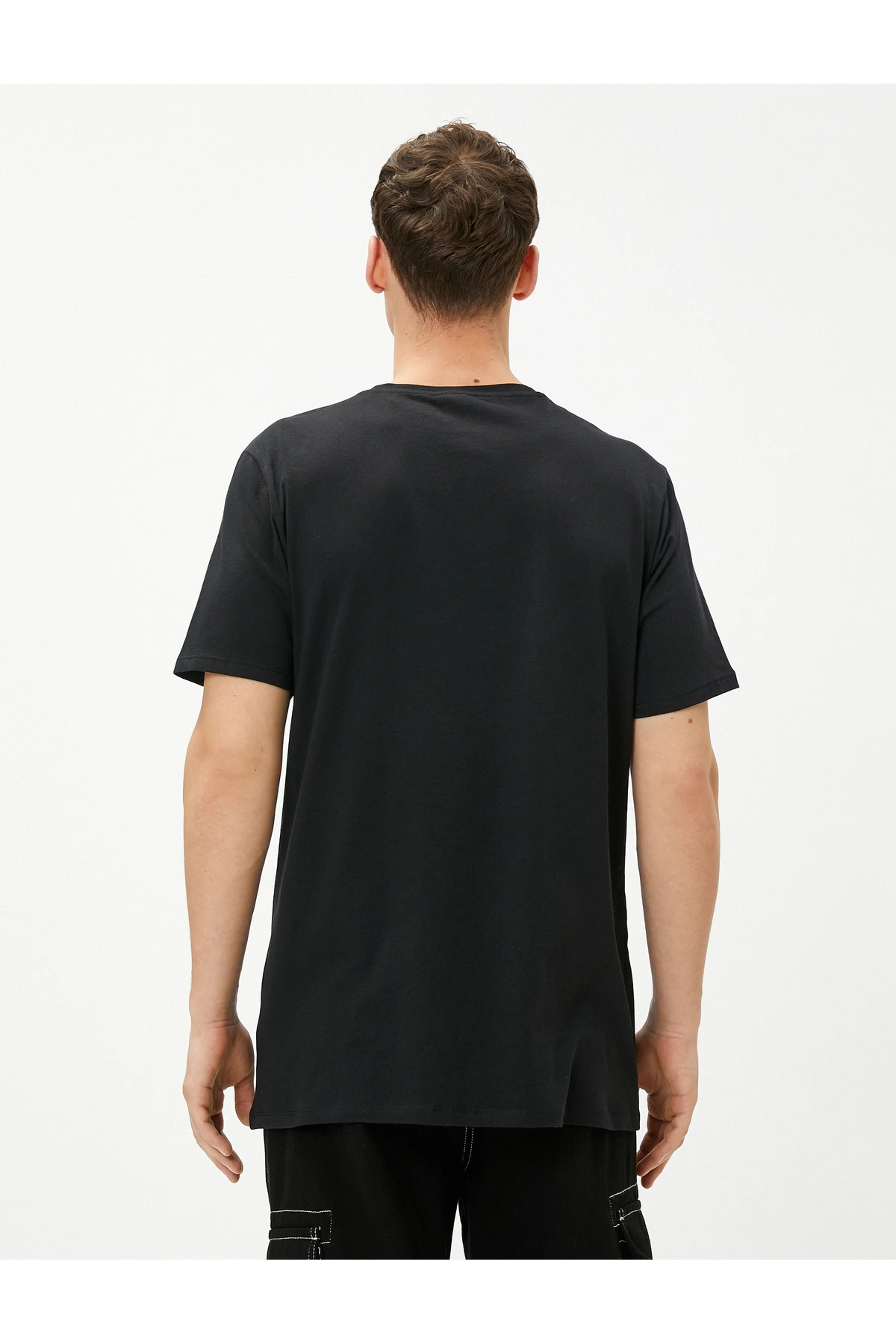 Slogan Baskılı Tişört Bisiklet Yaka Kısa Kollu Pamuklu