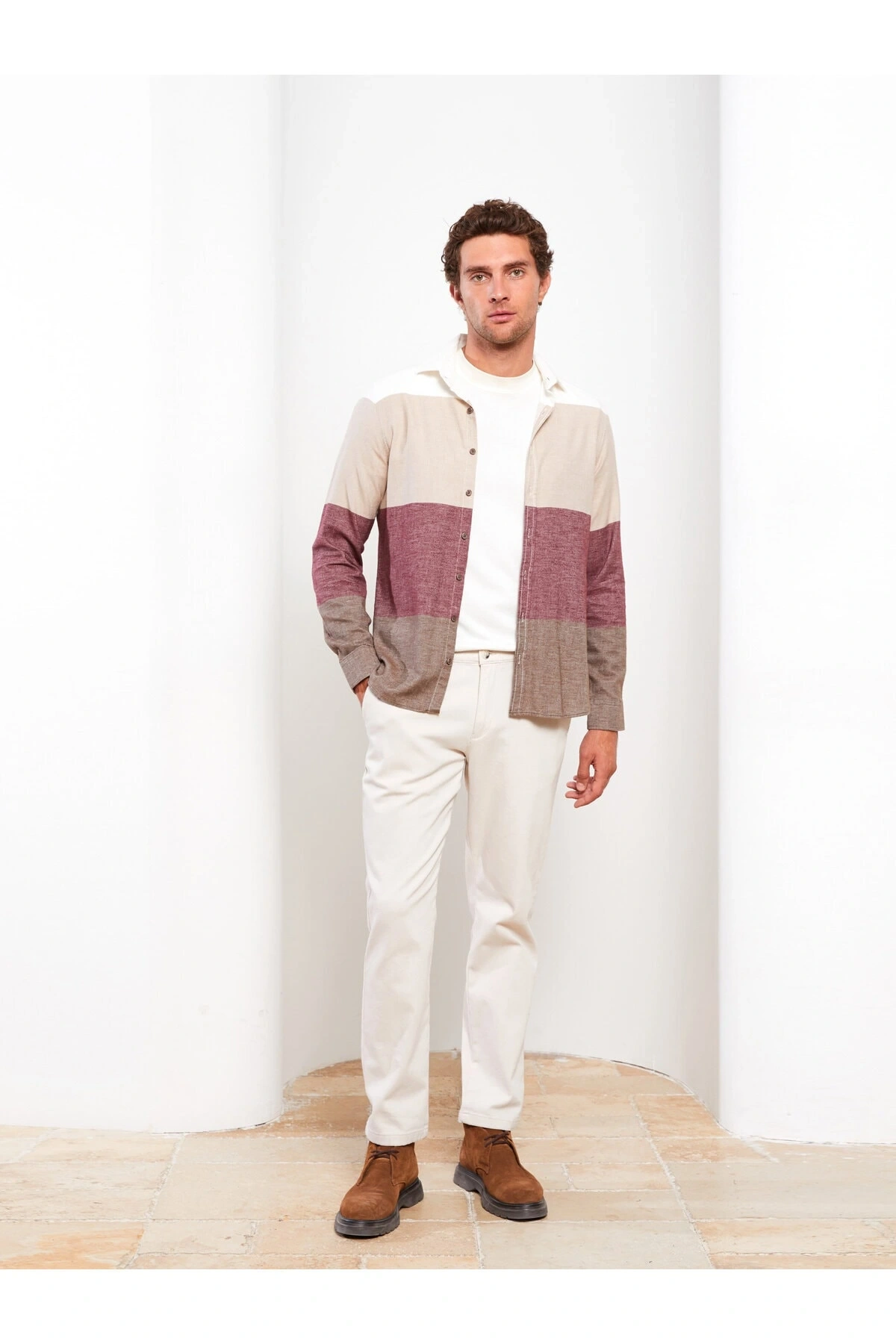 Slim Fit Uzun Kollu Renk Bloklu Erkek Gömlek