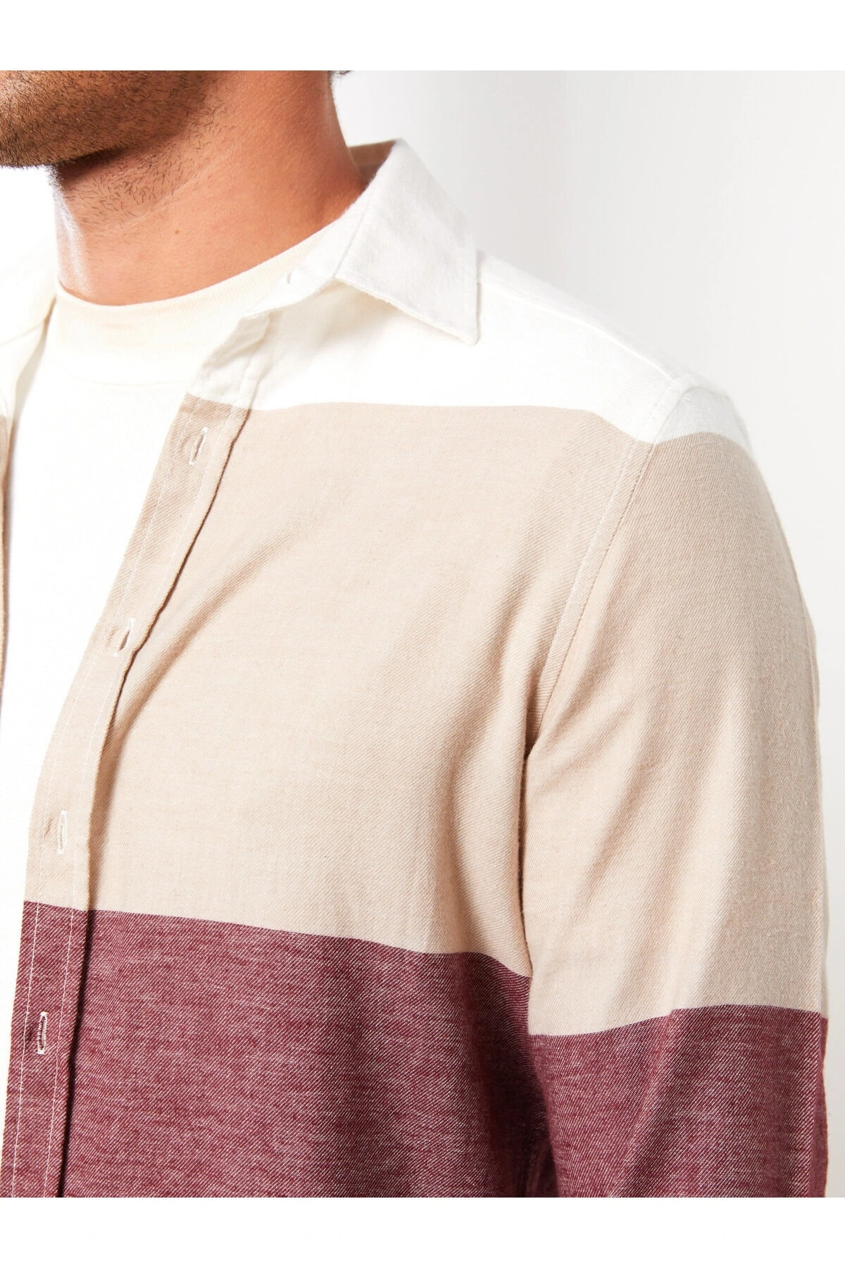 Slim Fit Uzun Kollu Renk Bloklu Erkek Gömlek
