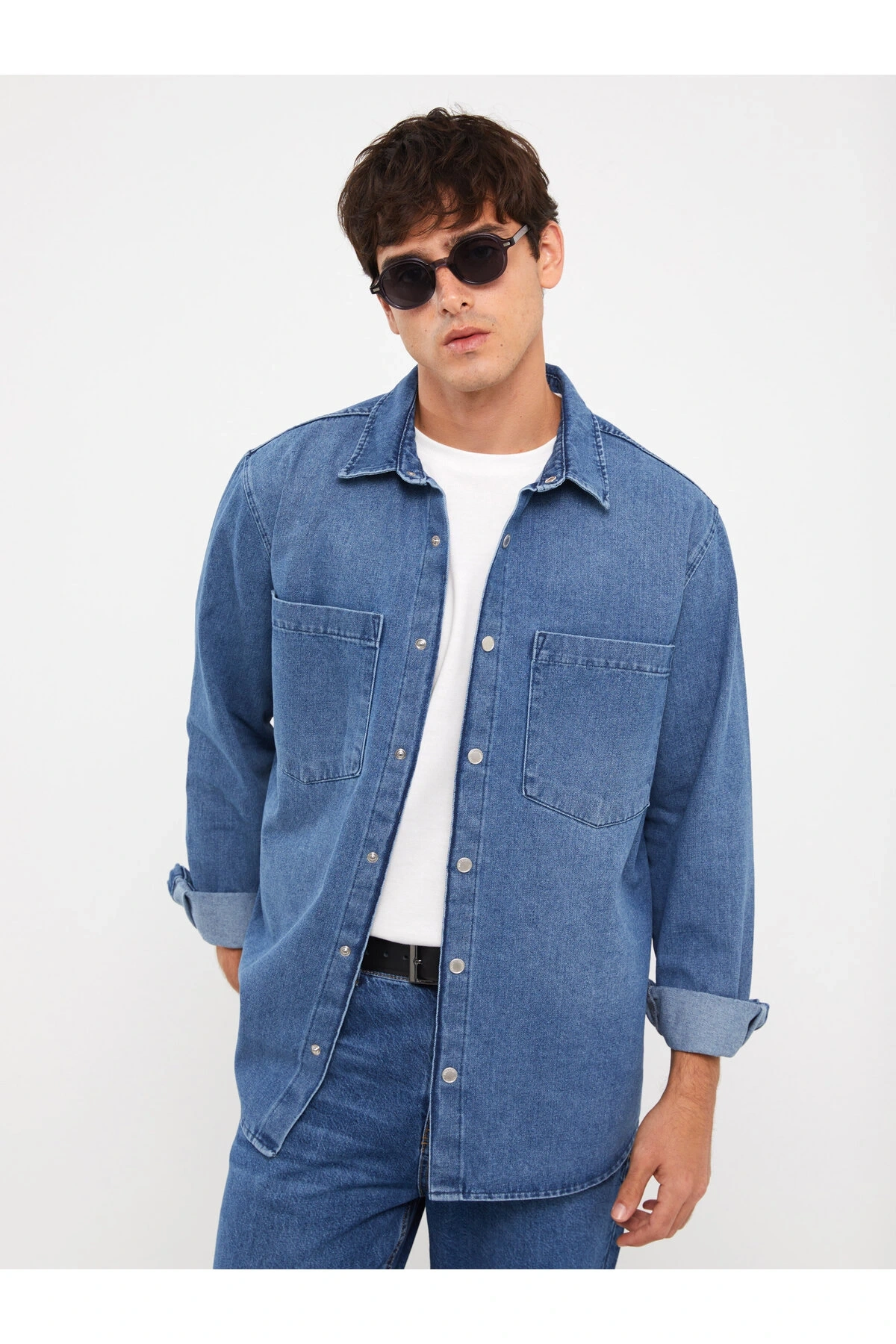 Regular Fit Uzun Kollu Erkek Jean Gömlek