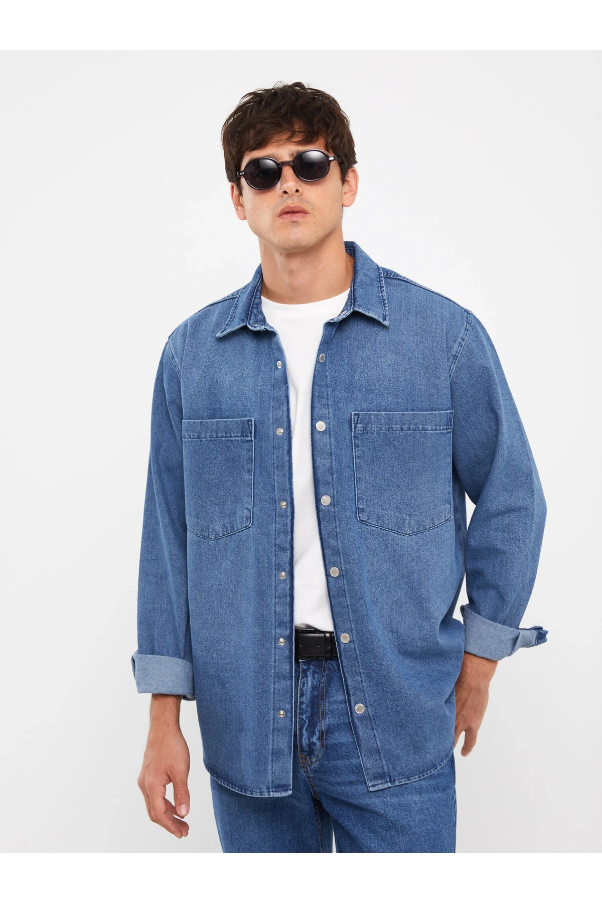 Regular Fit Uzun Kollu Erkek Jean Gömlek