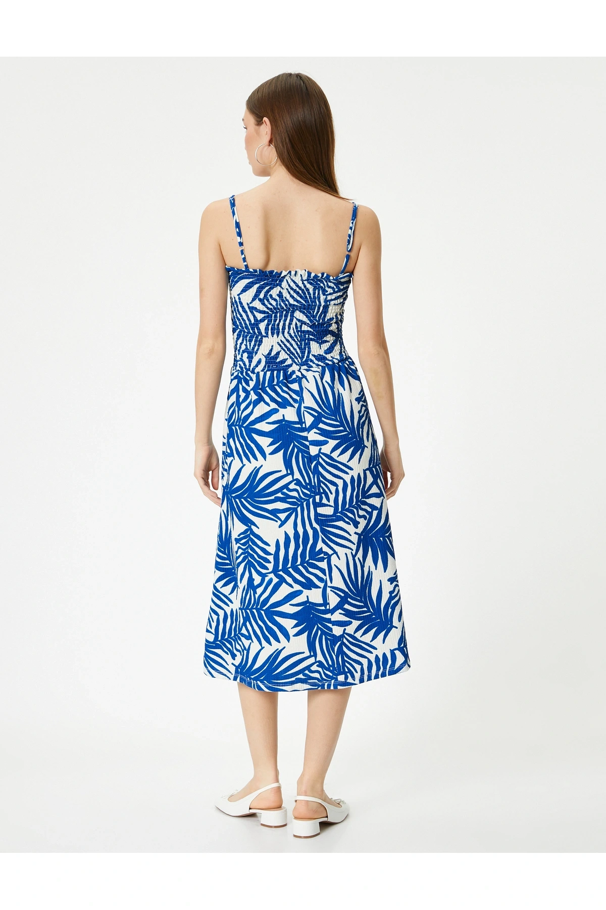 Çiçekli Elbise Midi Boy Askılı Gipe Detaylı Rahat Kalıp Bürümcük