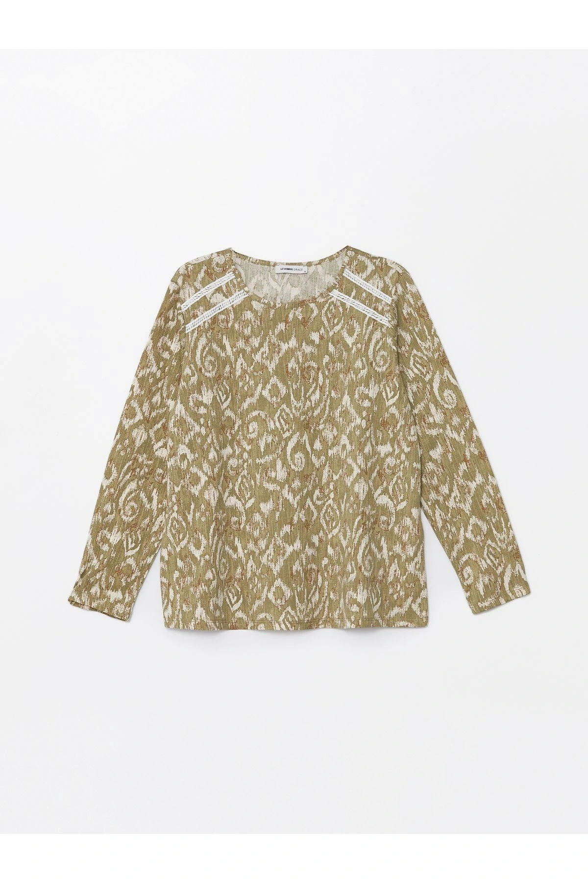 Bisiklet Yaka Desenli Uzun Kollu Kadın Bluz