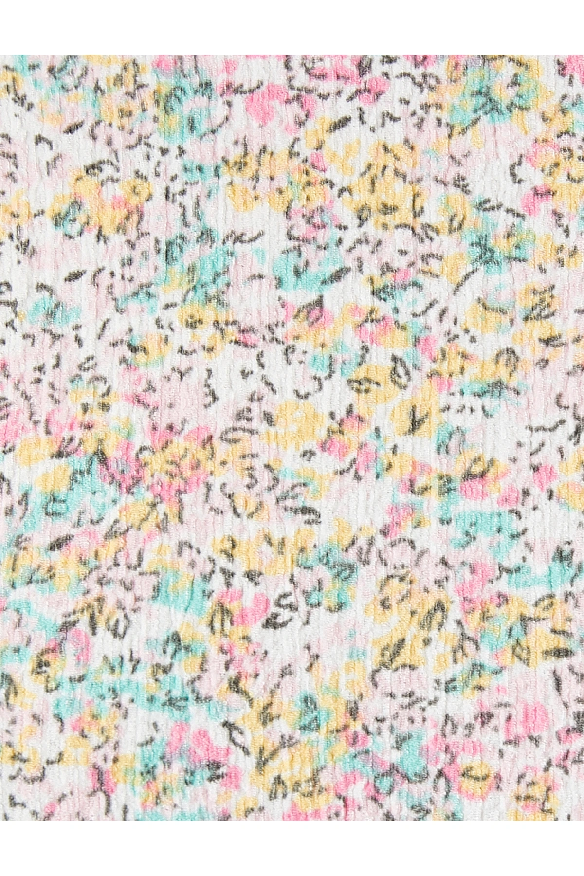 Çiçekli Fırfırlı Tişört Kısa Kollu Bisiklet Yaka Dokulu Bürümcük