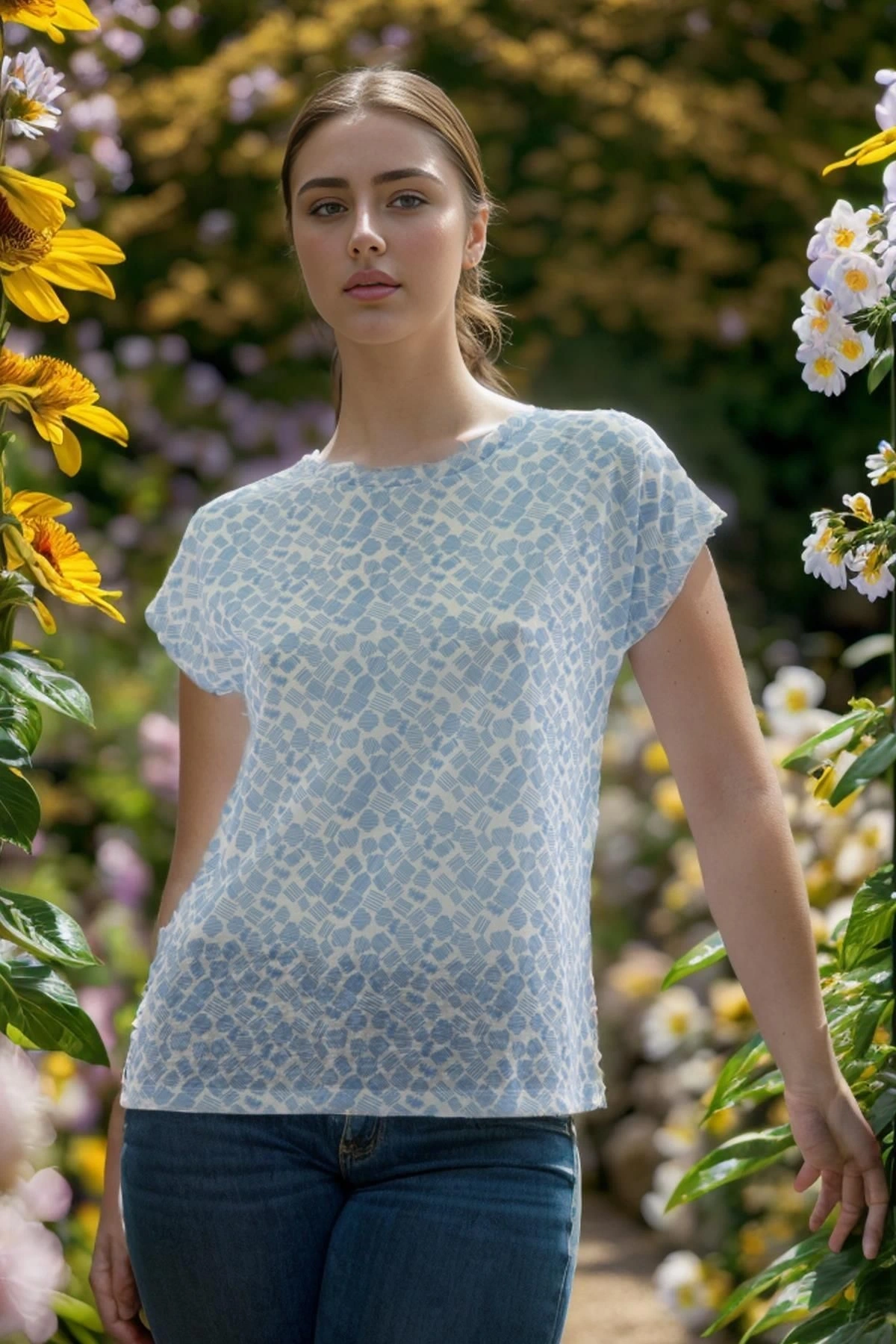 Desenli T-Shirt Mavi