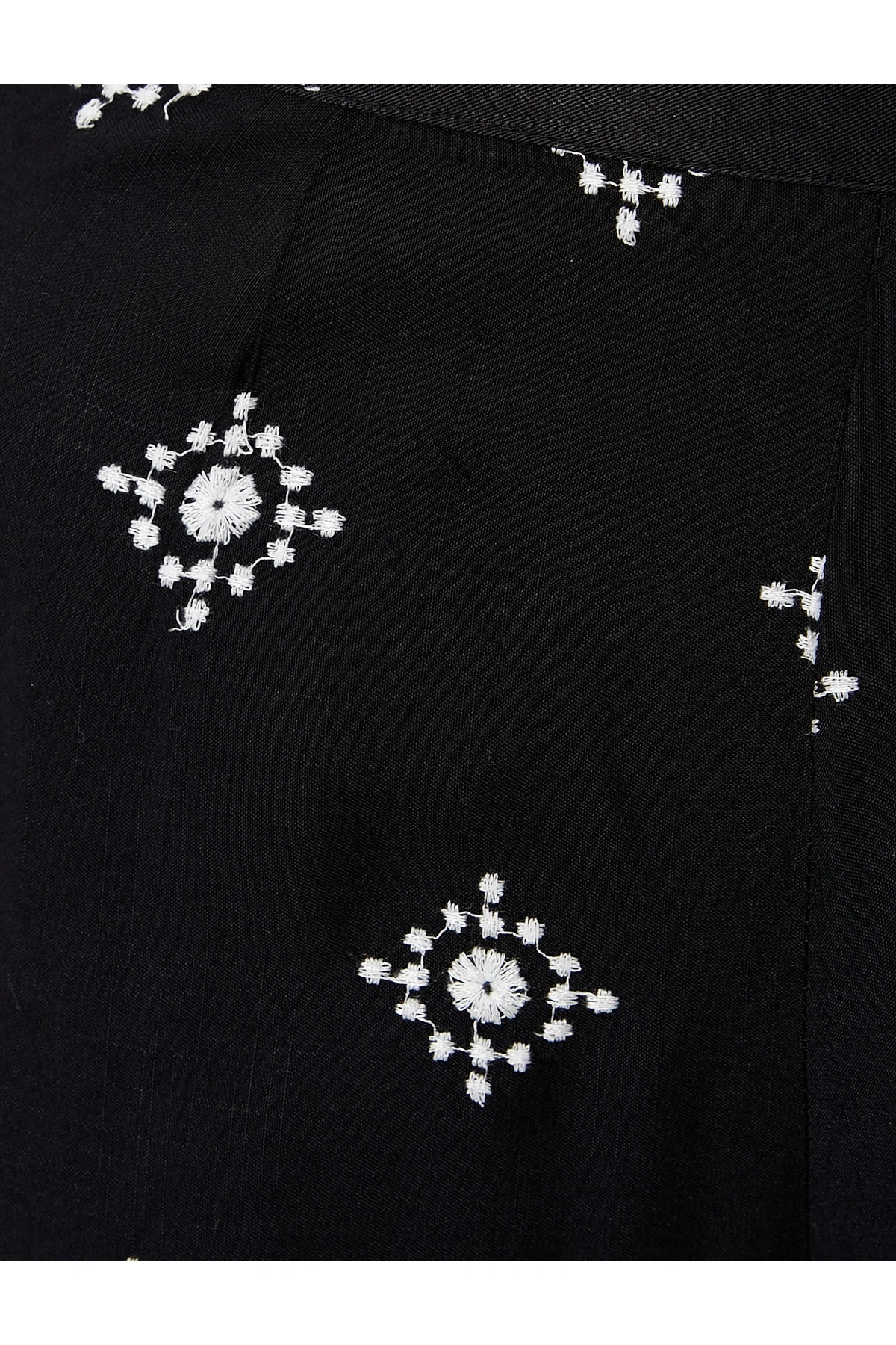 Viskon Pantolon Nakışlı Beli Lastikli Geniş Paça