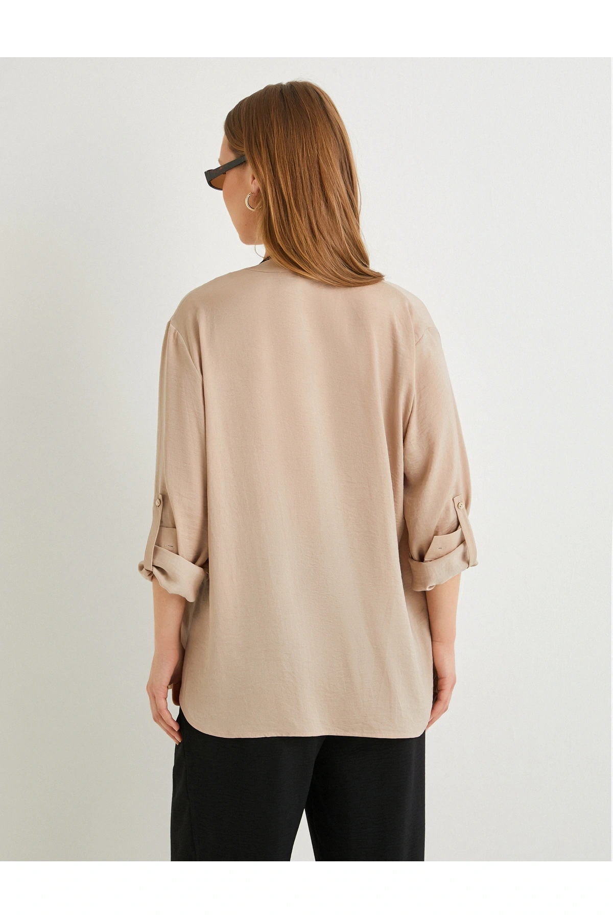 Hakim Yaka Gömlek Uzun Katlamalı Kol Cepli Düğmeli Regular Fit