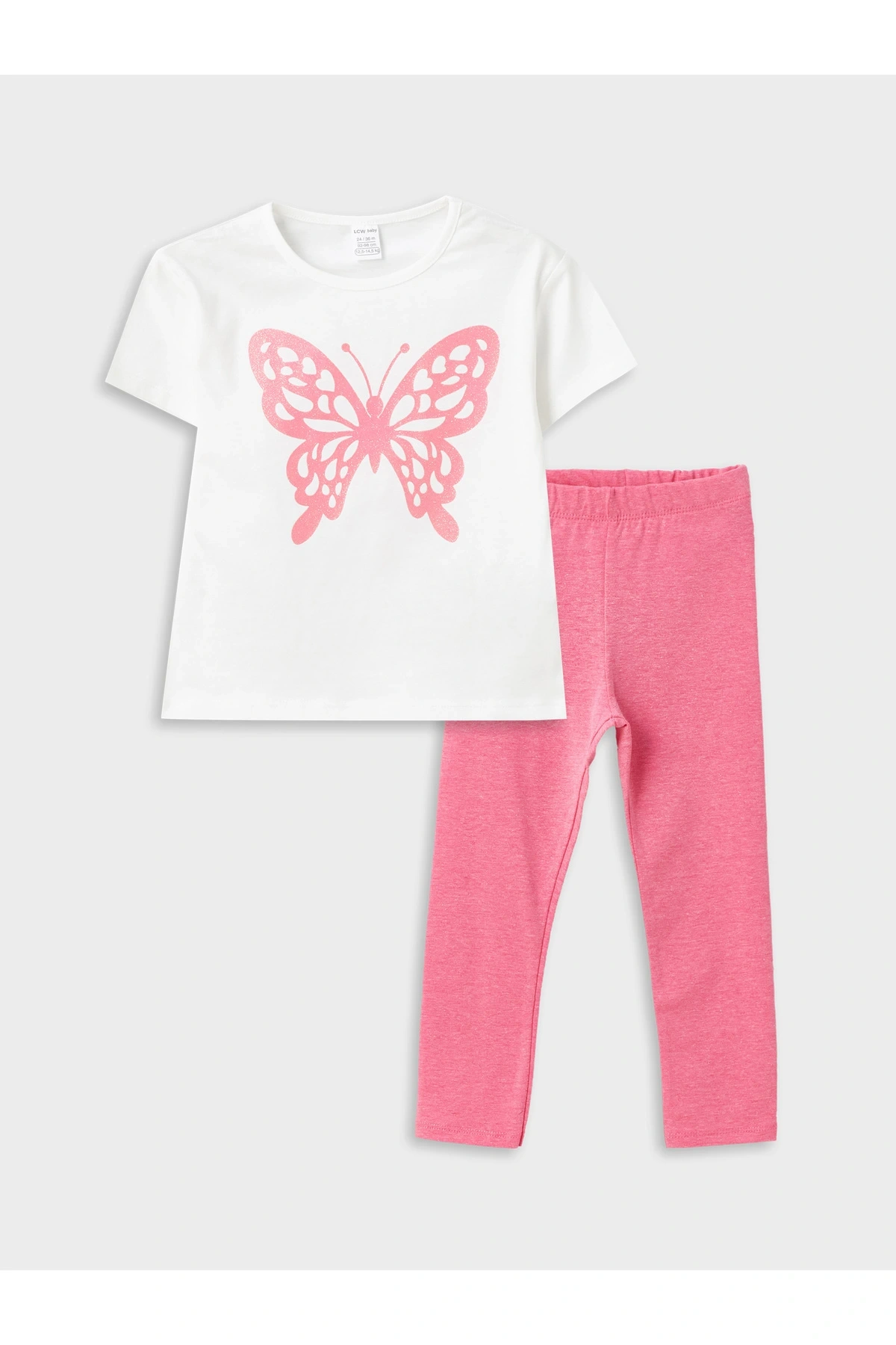 Bisiklet Yaka Kısa Kollu Baskılı Kız Bebek Tişört ve Tayt 2li Takım