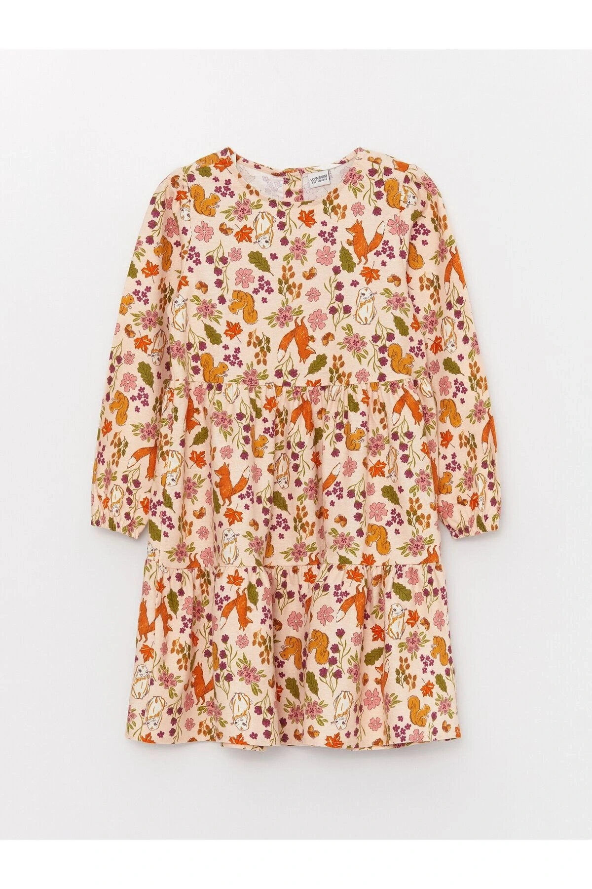 Bisiklet Yaka Desenli Uzun Kollu Kız Çocuk Elbise