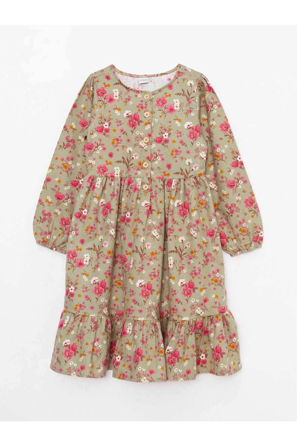 Bisiklet Yaka Desenli Uzun Kollu Kız Çocuk Elbise