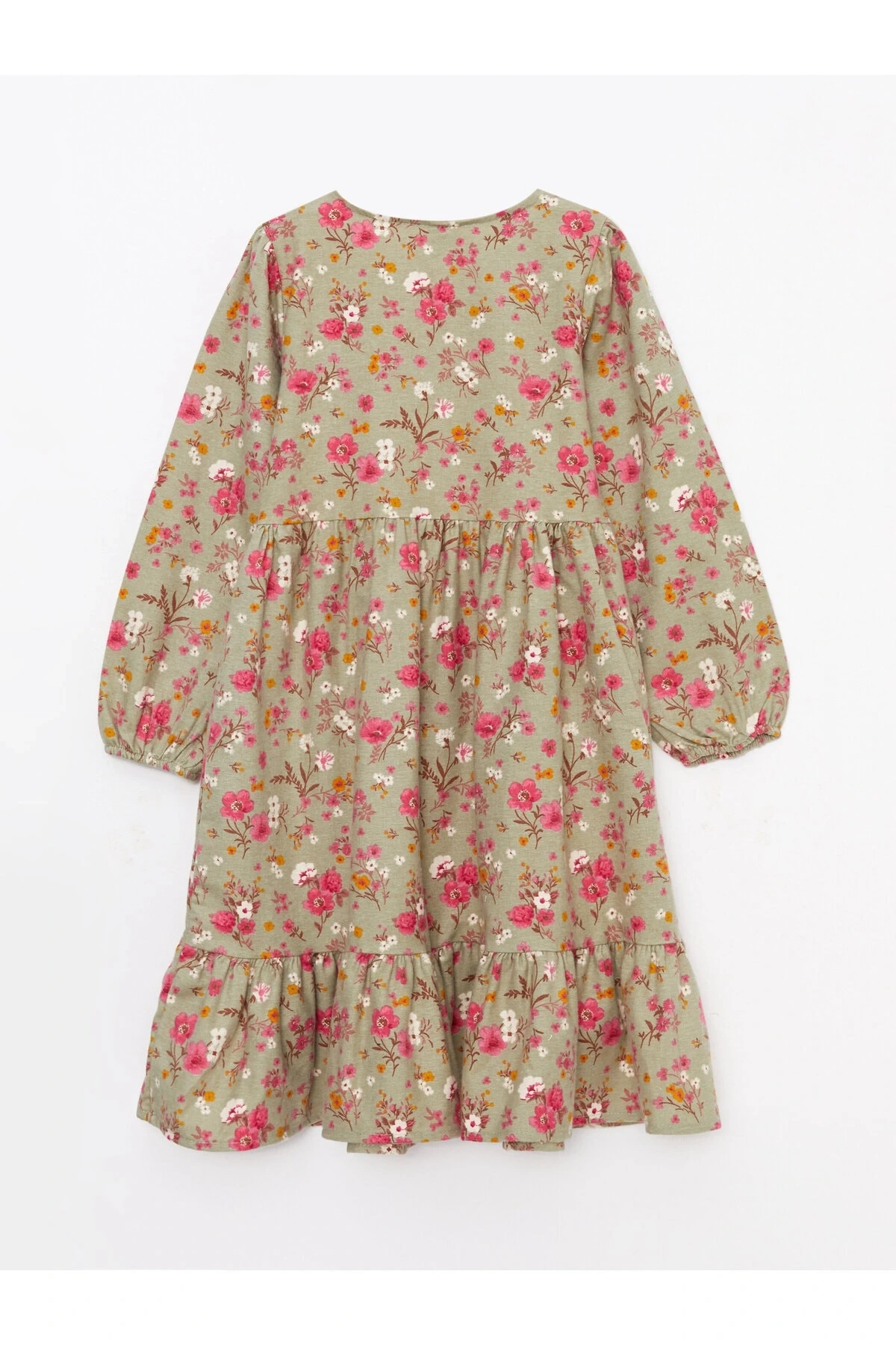 Bisiklet Yaka Desenli Uzun Kollu Kız Çocuk Elbise