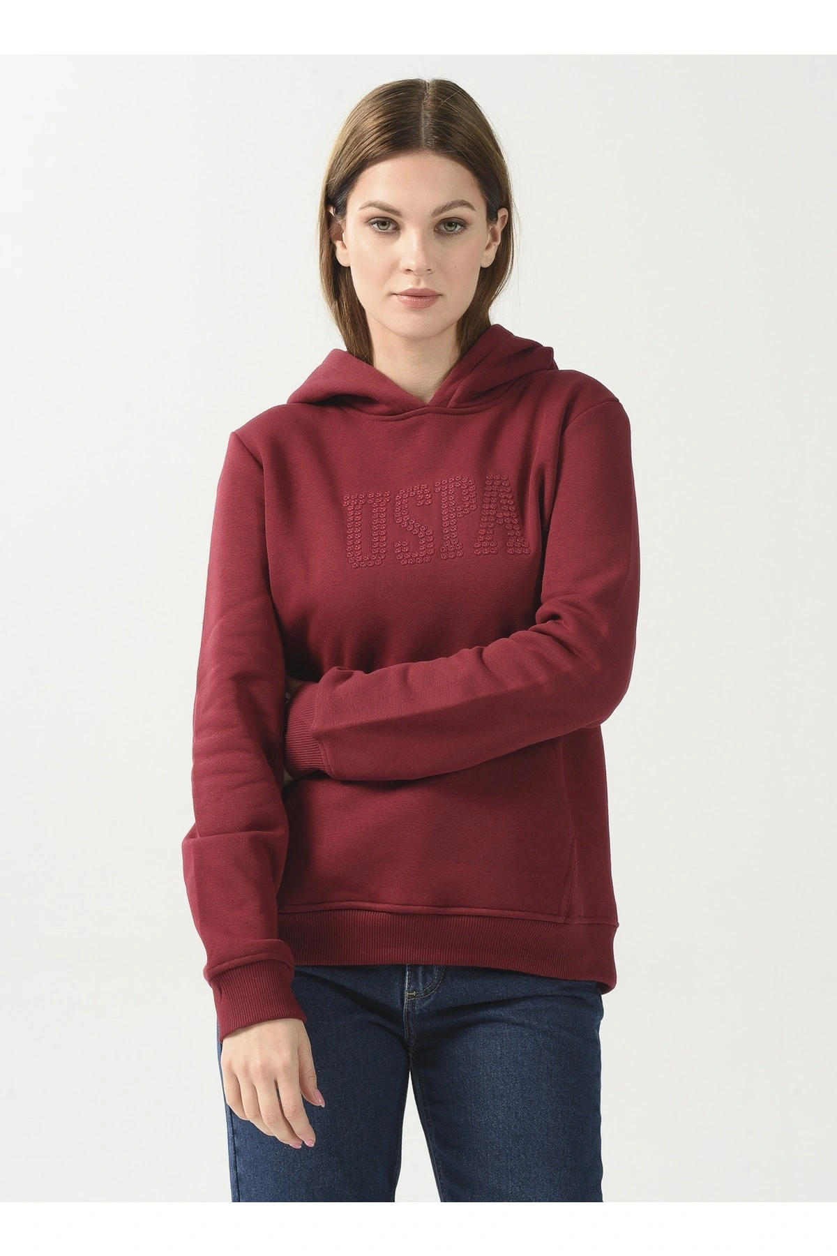 Kapüşon Yaka Baskılı Kırmızı Kadın Sweatshırt Gızmo-sk022