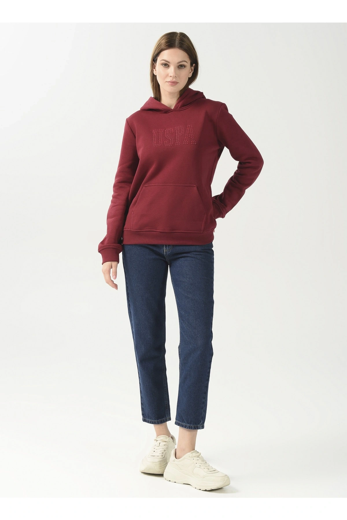 Kapüşon Yaka Baskılı Kırmızı Kadın Sweatshırt Gızmo-sk022
