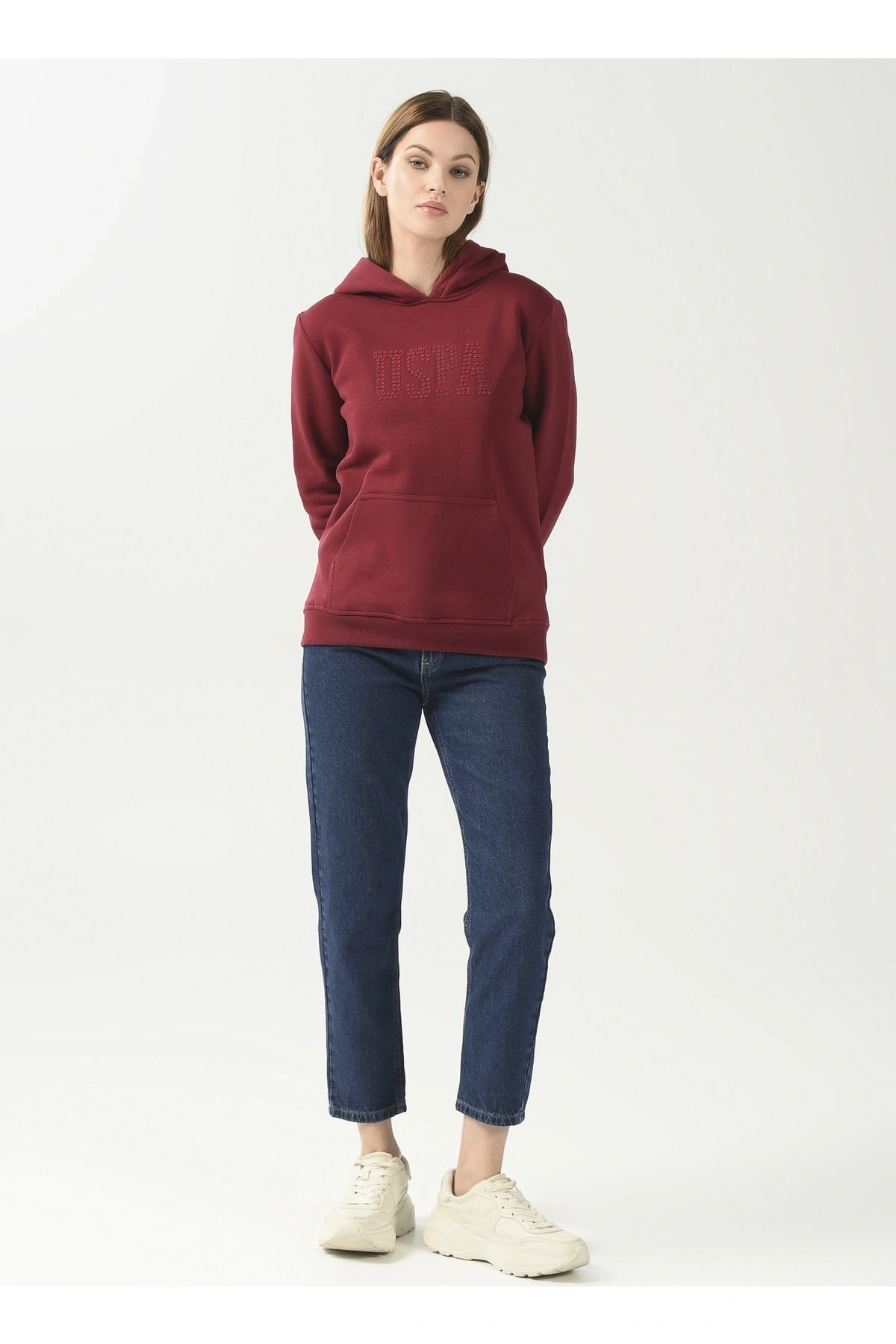 Kapüşon Yaka Baskılı Kırmızı Kadın Sweatshırt Gızmo-sk022