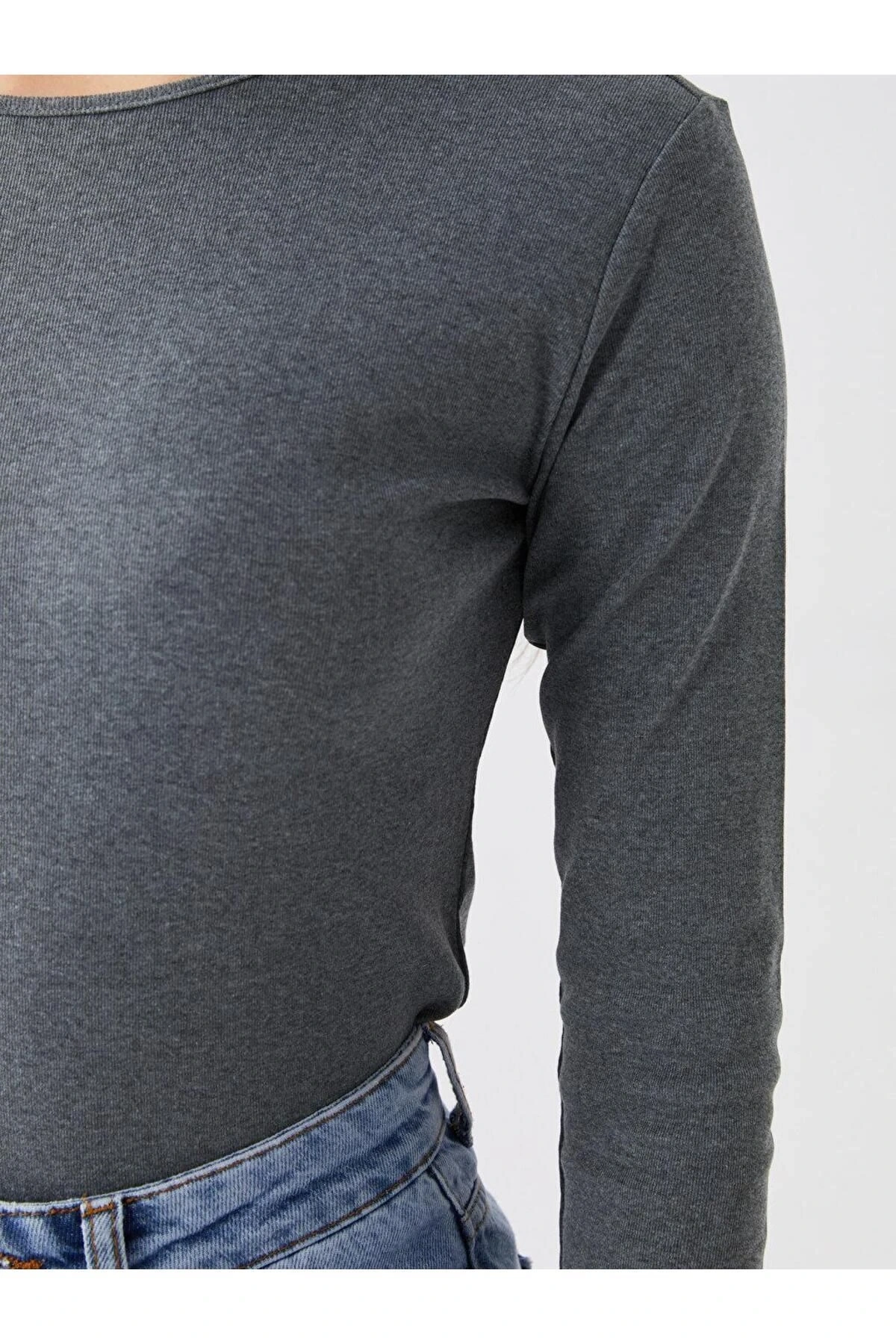 LCWAIKIKI Classic Bisiklet Yaka Düz Uzun Kollu Kadın Tişört