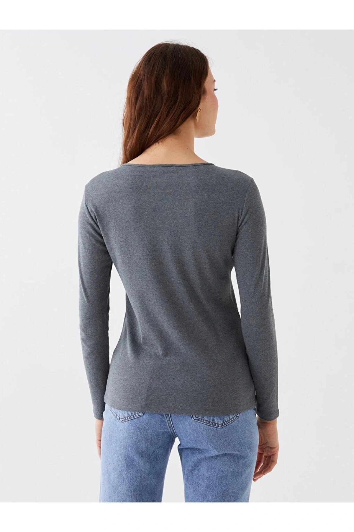 LCWAIKIKI Classic Bisiklet Yaka Düz Uzun Kollu Kadın Tişört