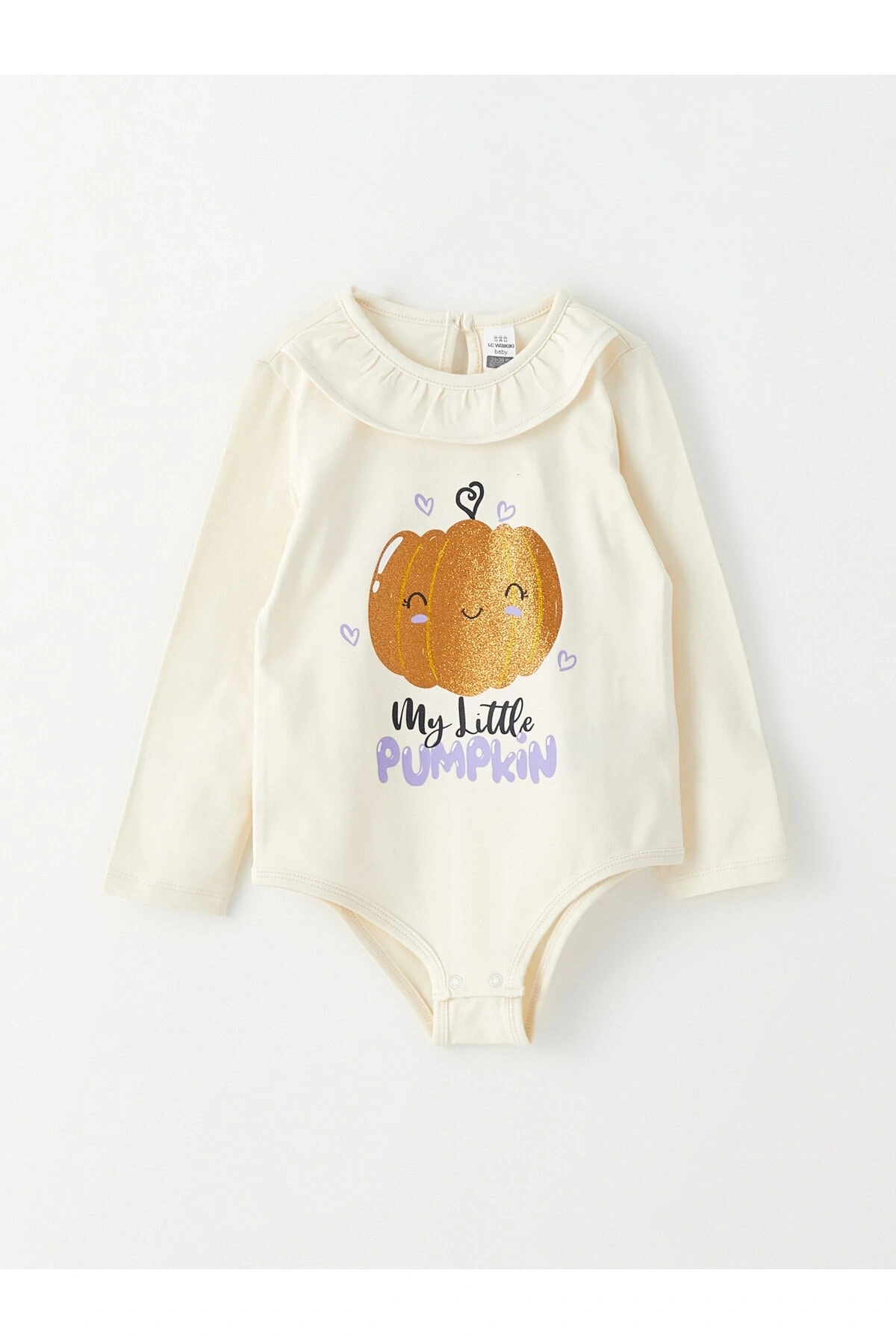 Bisiklet Yaka Uzun Kollu Baskılı Kız Bebek Çıtçıtlı Body