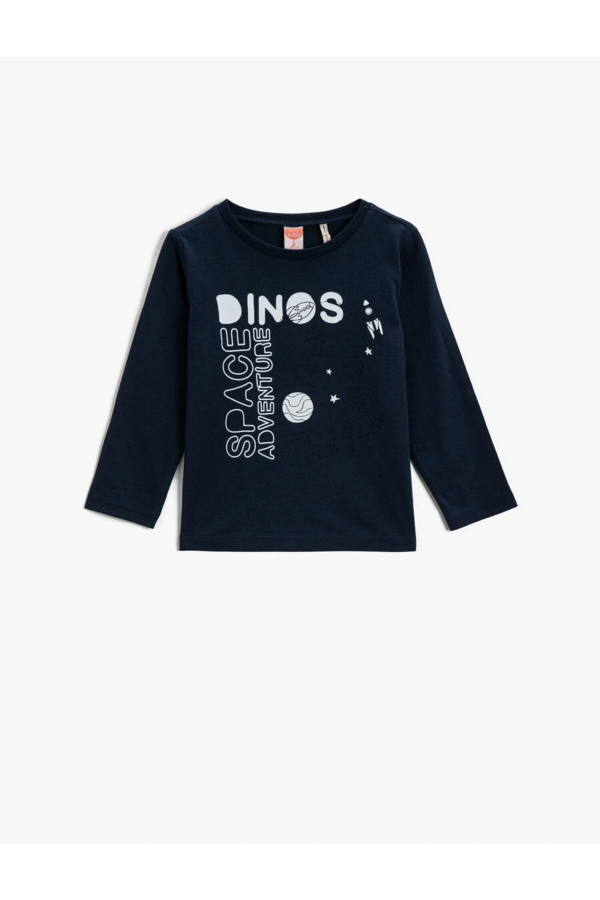 Erkek Çocuk Lacivert Sloganli T-Shirt Pamuklu Uzun Kollu