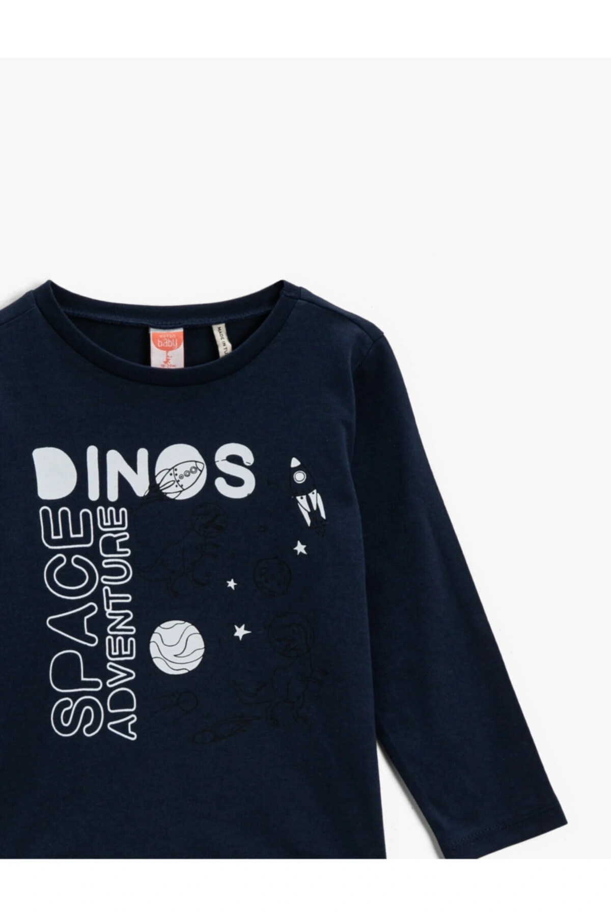 Erkek Çocuk Lacivert Sloganli T-Shirt Pamuklu Uzun Kollu