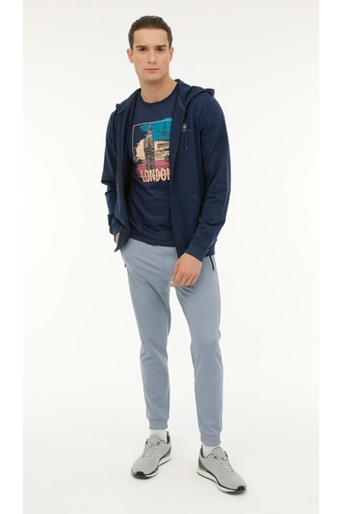 M-sn72 Basıc Full Zıp Hoo Fermuarlı Erkek Kapüşonlu Sweatshirt