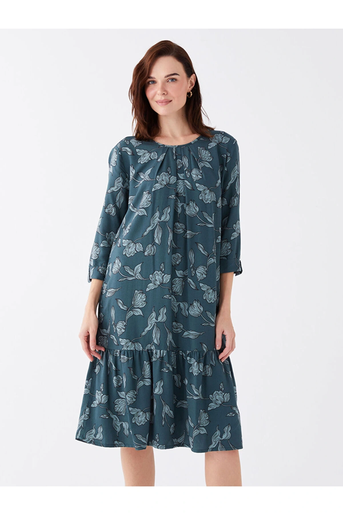 Bisiklet Yaka Desenli Kadın Elbise