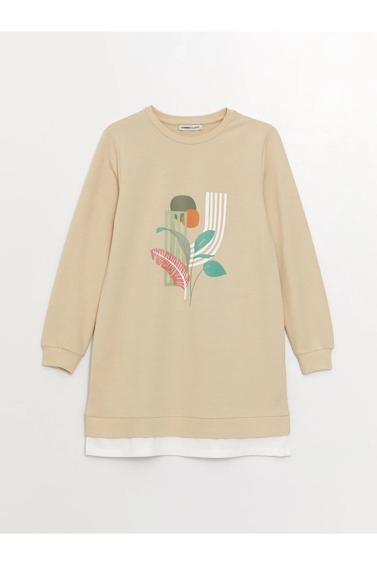 Bisiklet Yaka Baskılı Uzun Kollu Kadın Tunik