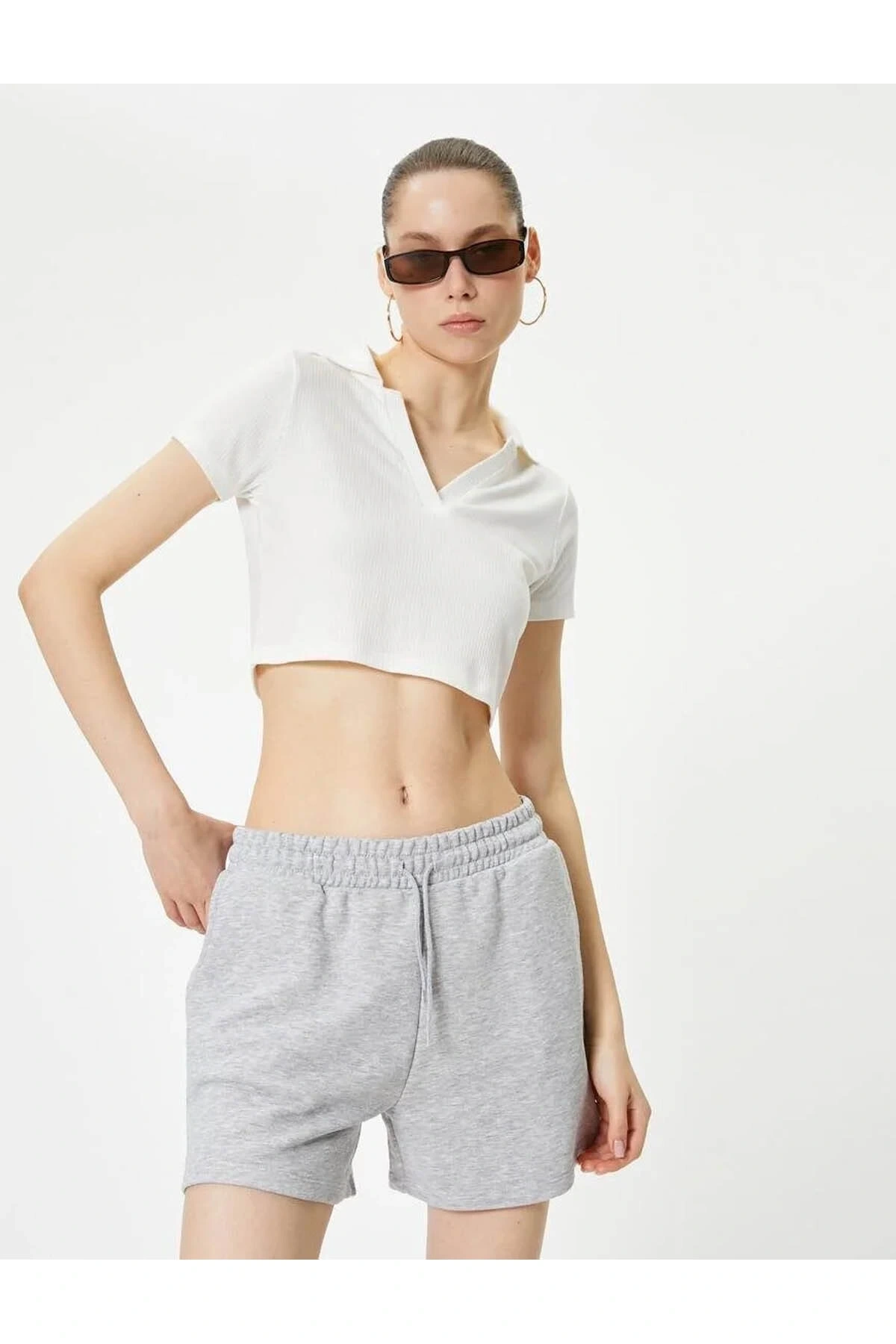 Basic Şort Beli Bağlamalı Cepli  4sal40005ık Gri Melanj