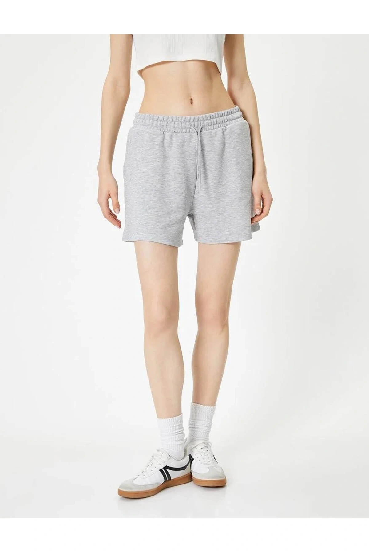 Basic Şort Beli Bağlamalı Cepli  4sal40005ık Gri Melanj