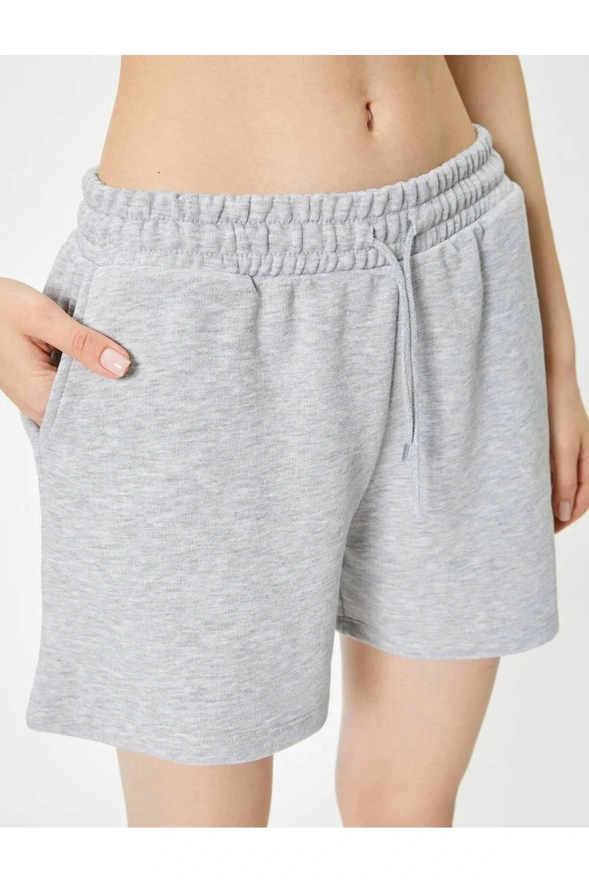 Basic Şort Beli Bağlamalı Cepli  4sal40005ık Gri Melanj