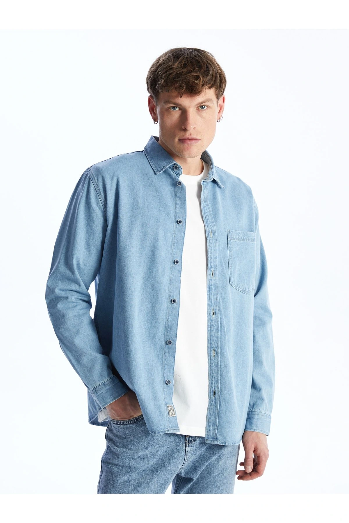 Rahat Kalıp Uzun Kollu Erkek Jean Gömlek