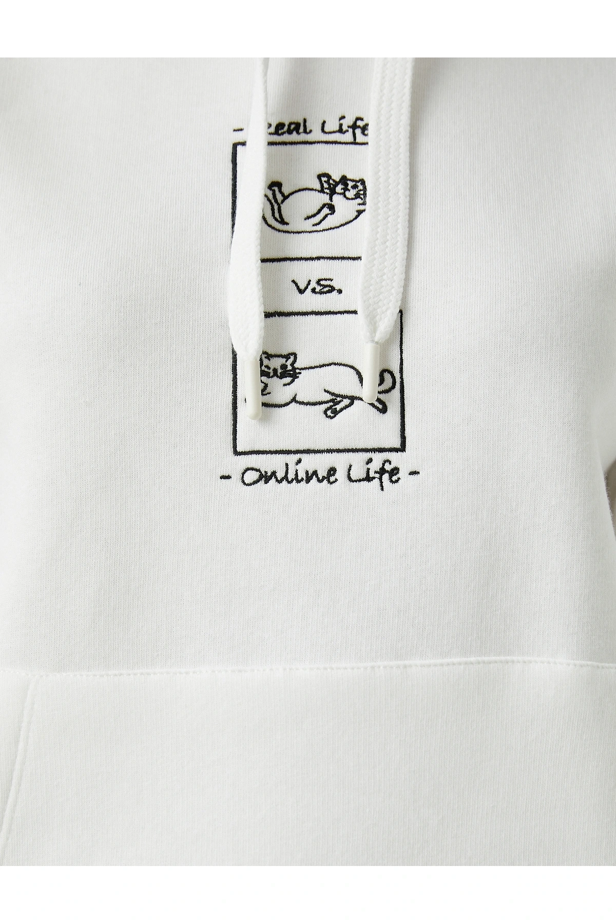 Kedi Baskılı Kapüşonlu Sweatshirt Uzun Kollu Içi Polarlı