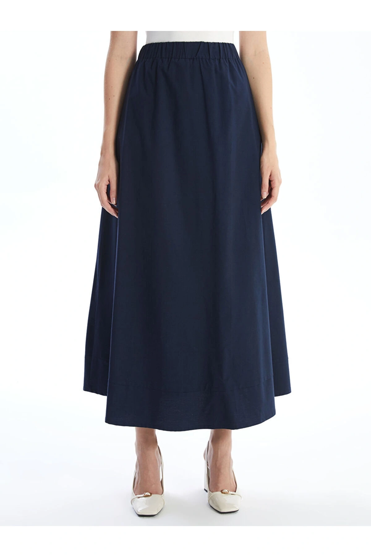 Lw - Beli Lastikli Düz Poplin Kadın Etek