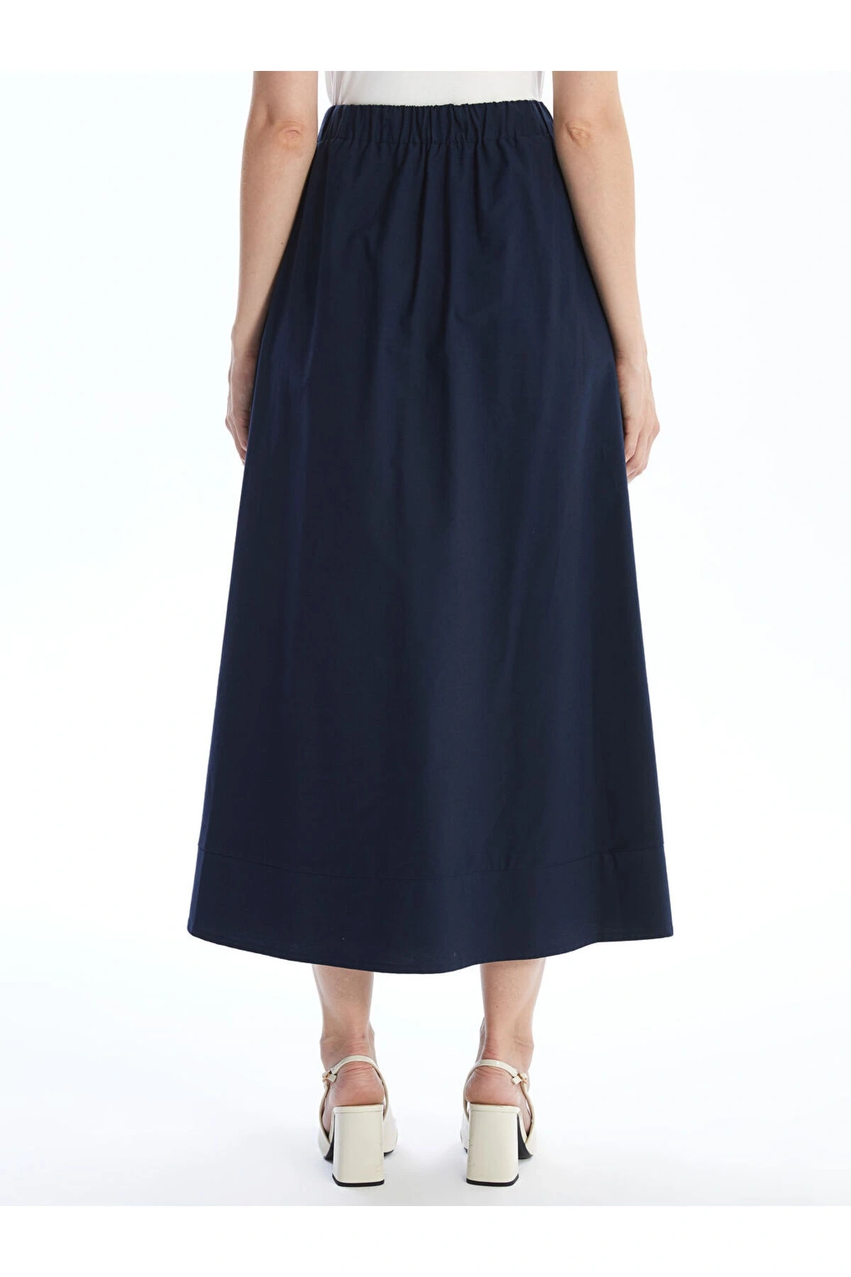 Lw - Beli Lastikli Düz Poplin Kadın Etek