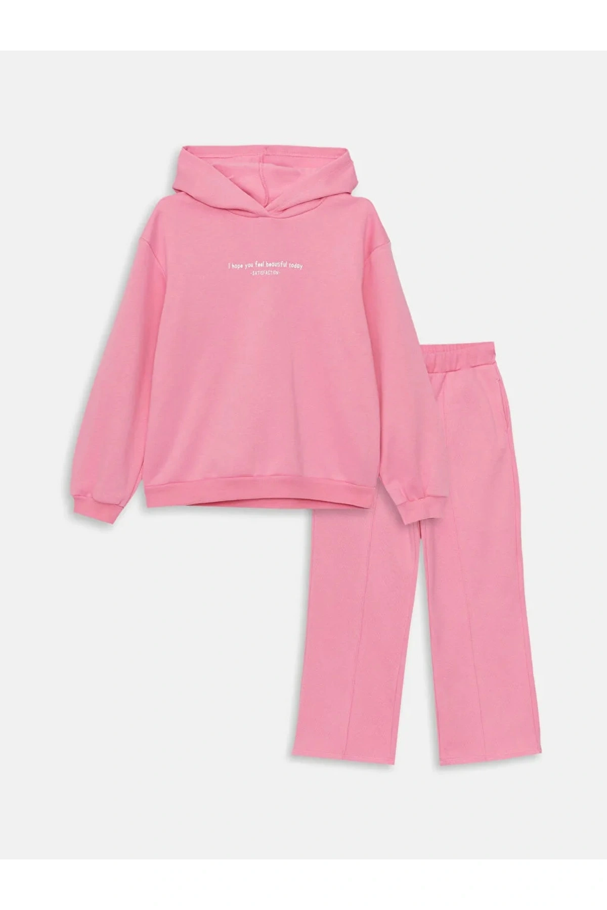 LCW Kids Kapüşonlu Baskılı Uzun Kollu Kız Çocuk Sweatshirt ve Pantolon