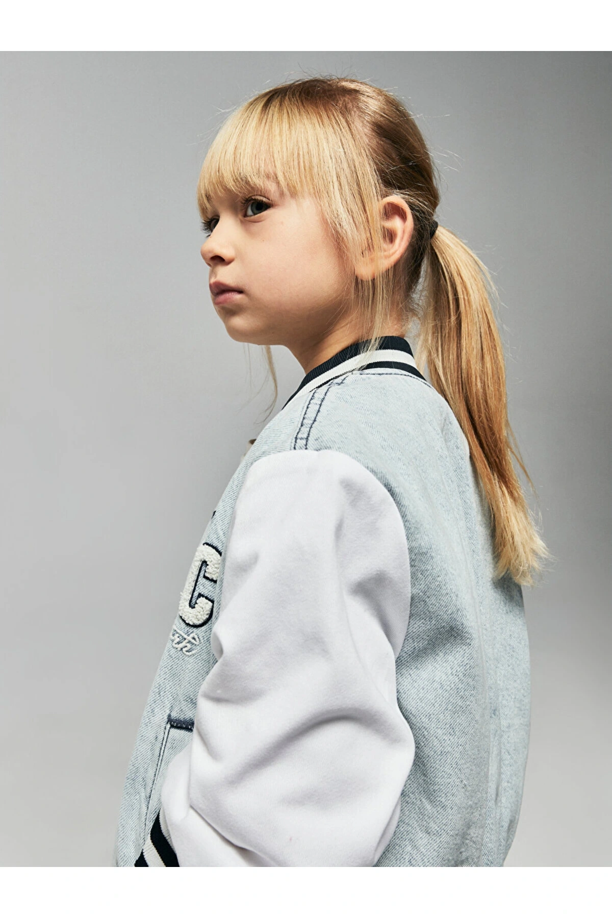 Nakışlı Kız Çocuk Jean Kolej Ceket